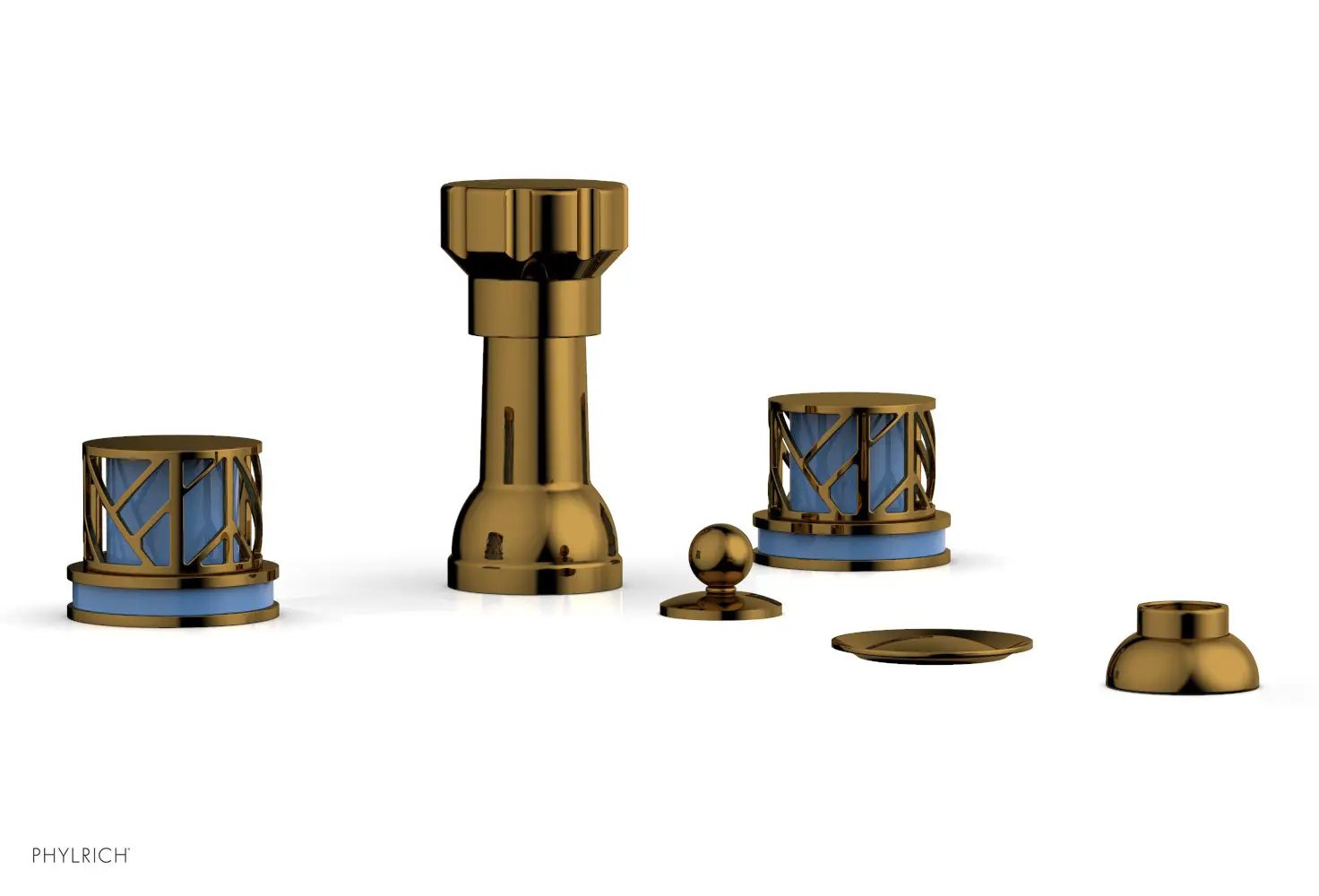 Phylrich JOLIE Four Hole Bidet Set - Round Handles with "Light Blue Accents" by Phylrich
