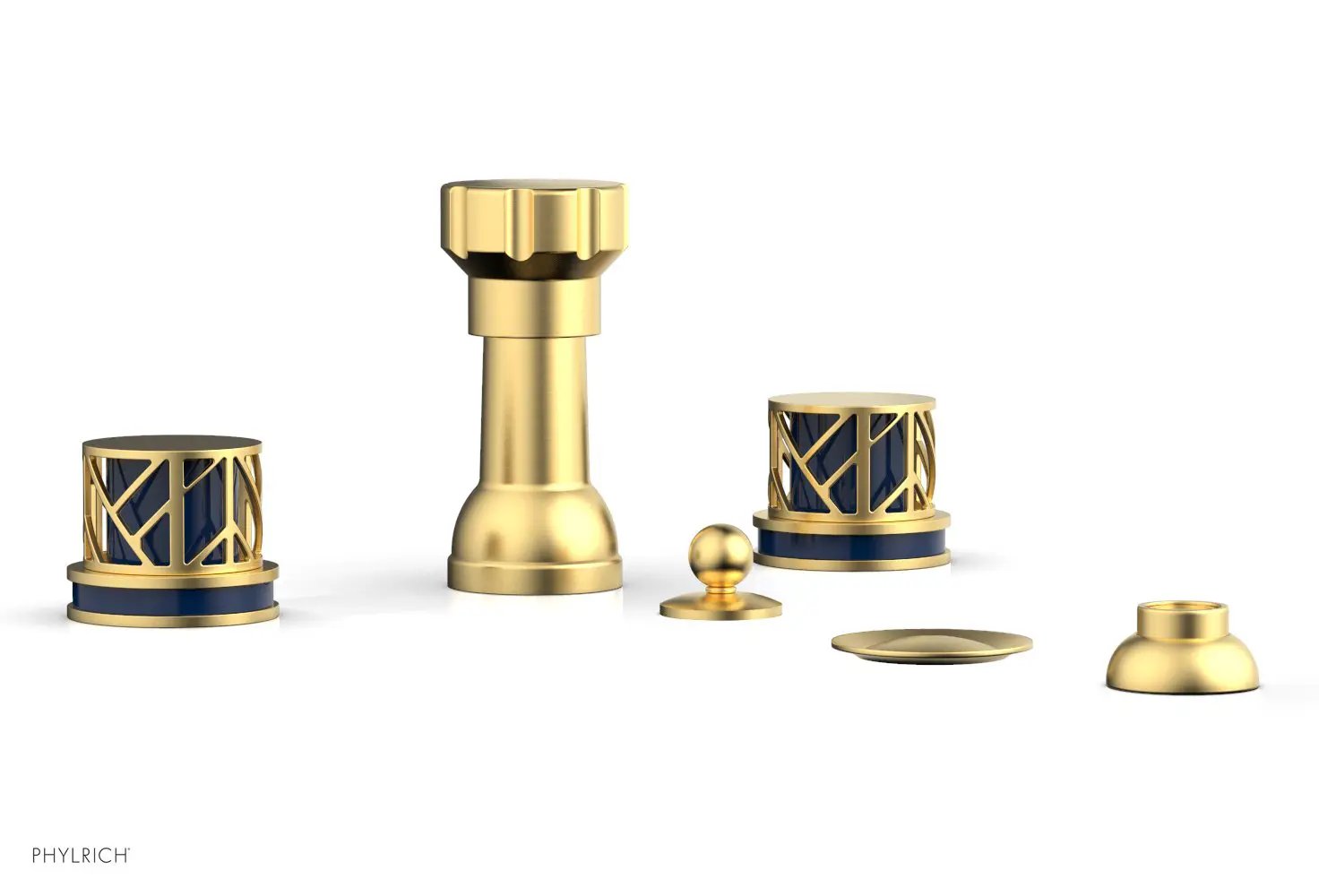 Phylrich JOLIE Four Hole Bidet Set - Round Handles with "Navy Blue Accents" by Phylrich