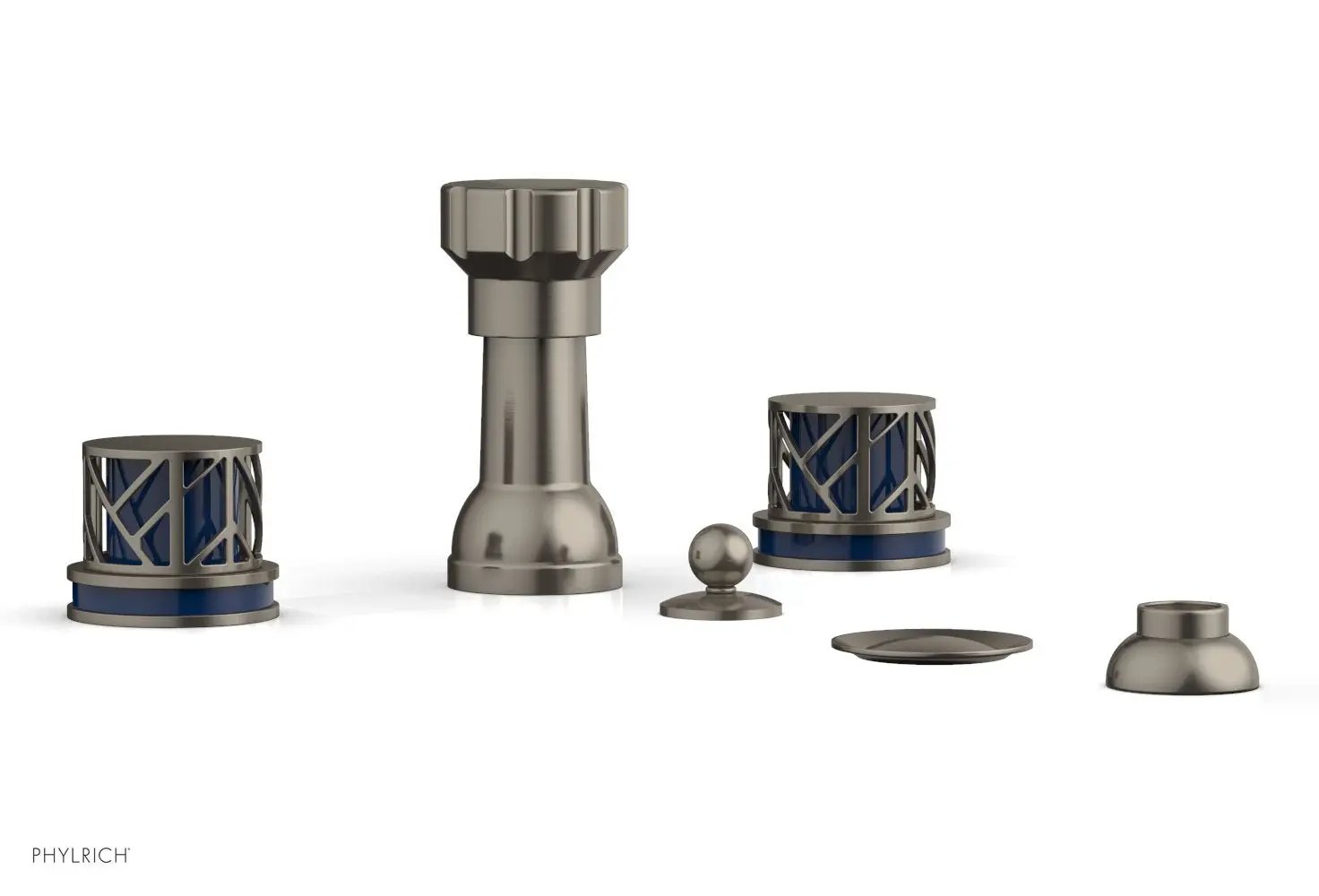 Phylrich JOLIE Four Hole Bidet Set - Round Handles with "Navy Blue Accents" by Phylrich