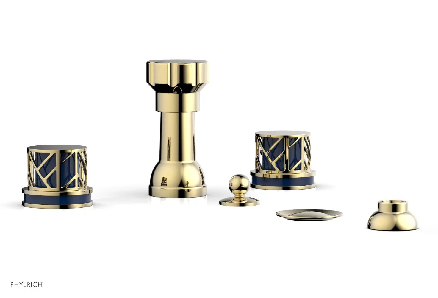 Phylrich JOLIE Four Hole Bidet Set - Round Handles with "Navy Blue Accents" by Phylrich