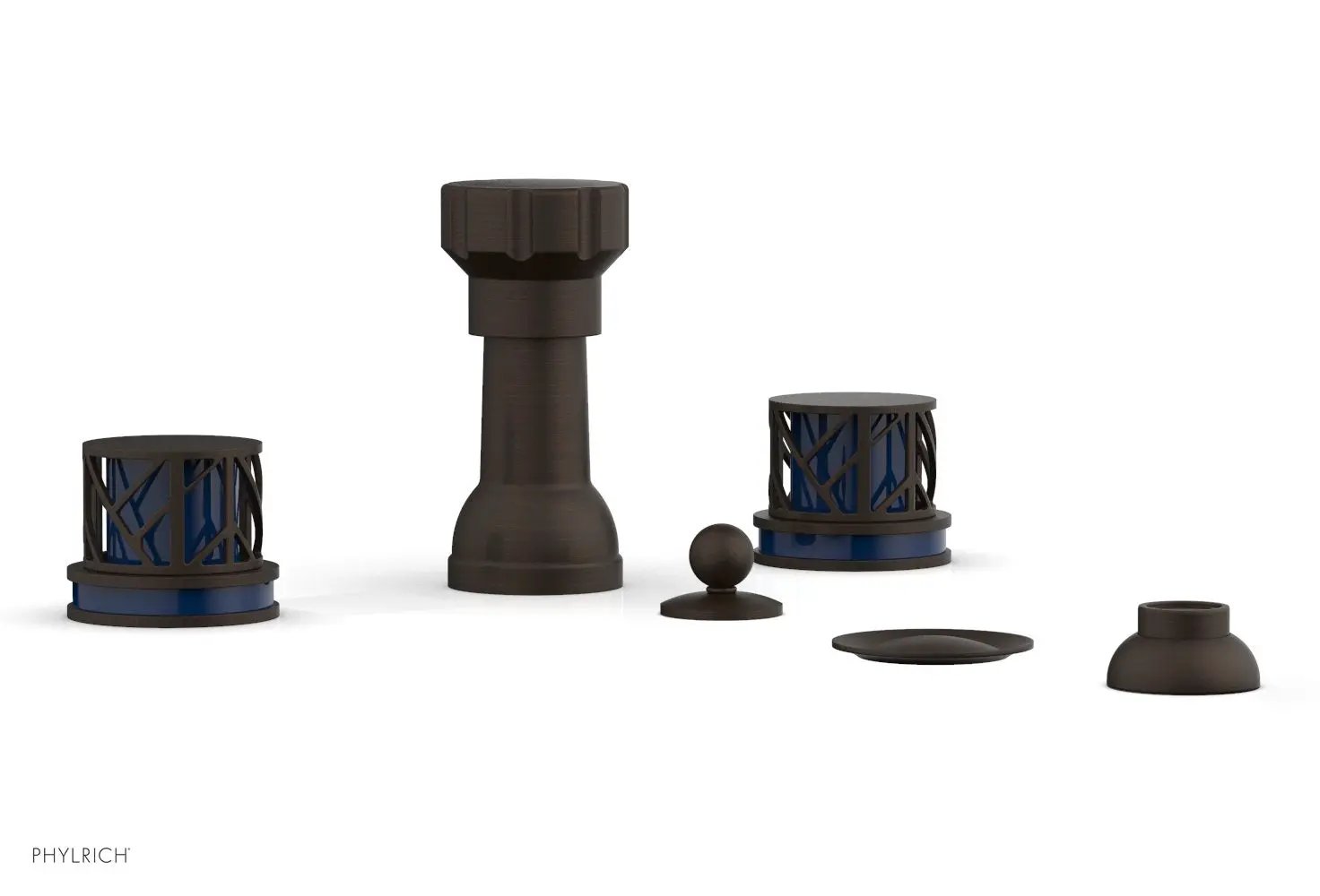 Phylrich JOLIE Four Hole Bidet Set - Round Handles with "Navy Blue Accents" by Phylrich
