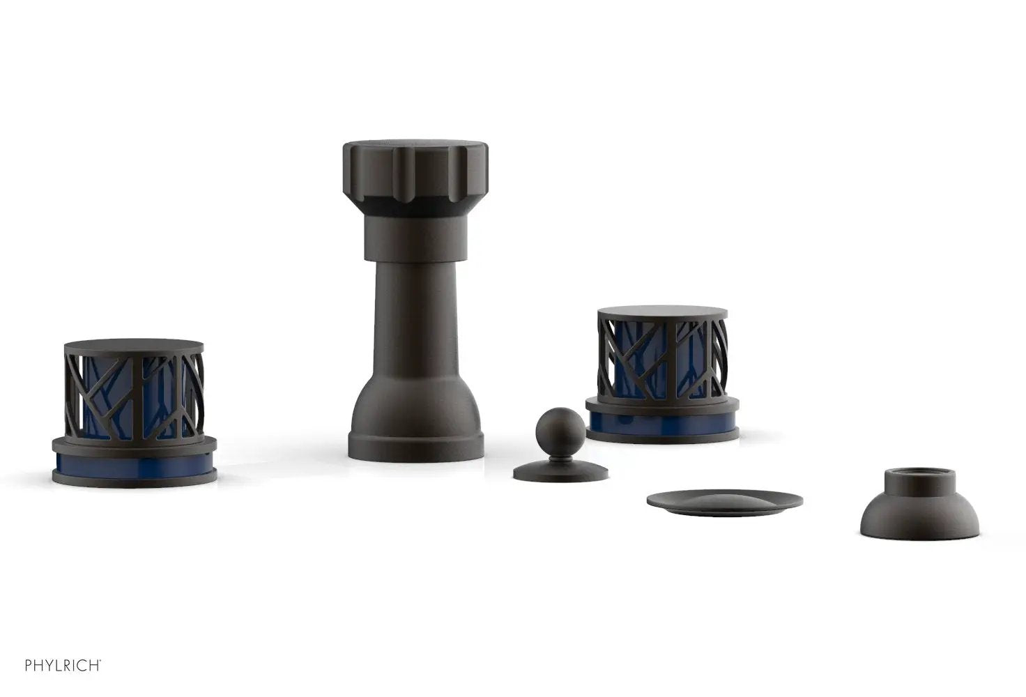 Phylrich JOLIE Four Hole Bidet Set - Round Handles with "Navy Blue Accents" by Phylrich