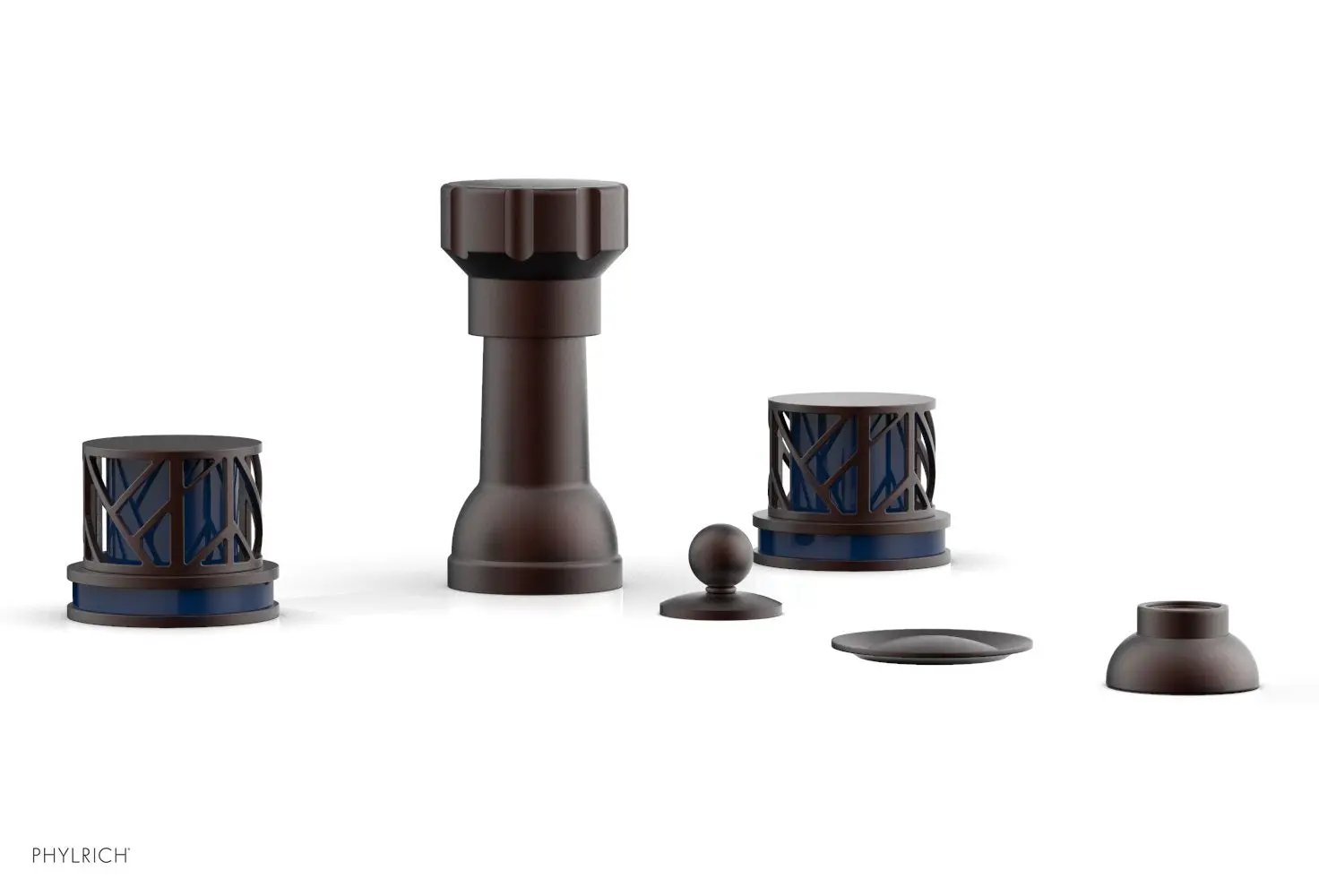 Phylrich JOLIE Four Hole Bidet Set - Round Handles with "Navy Blue Accents" by Phylrich