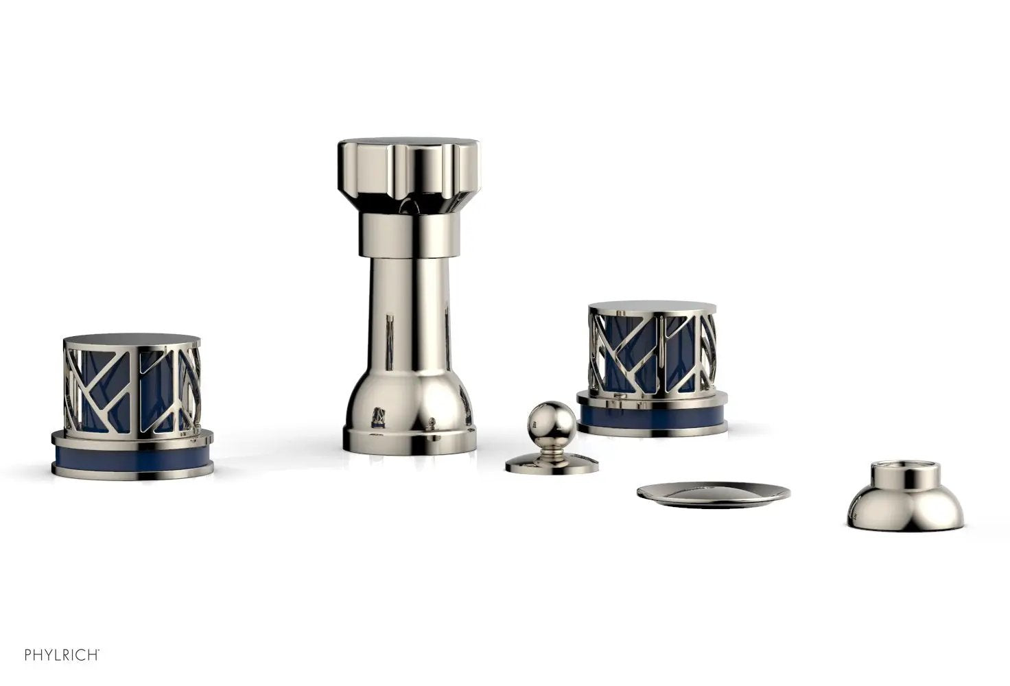 Phylrich JOLIE Four Hole Bidet Set - Round Handles with "Navy Blue Accents" by Phylrich