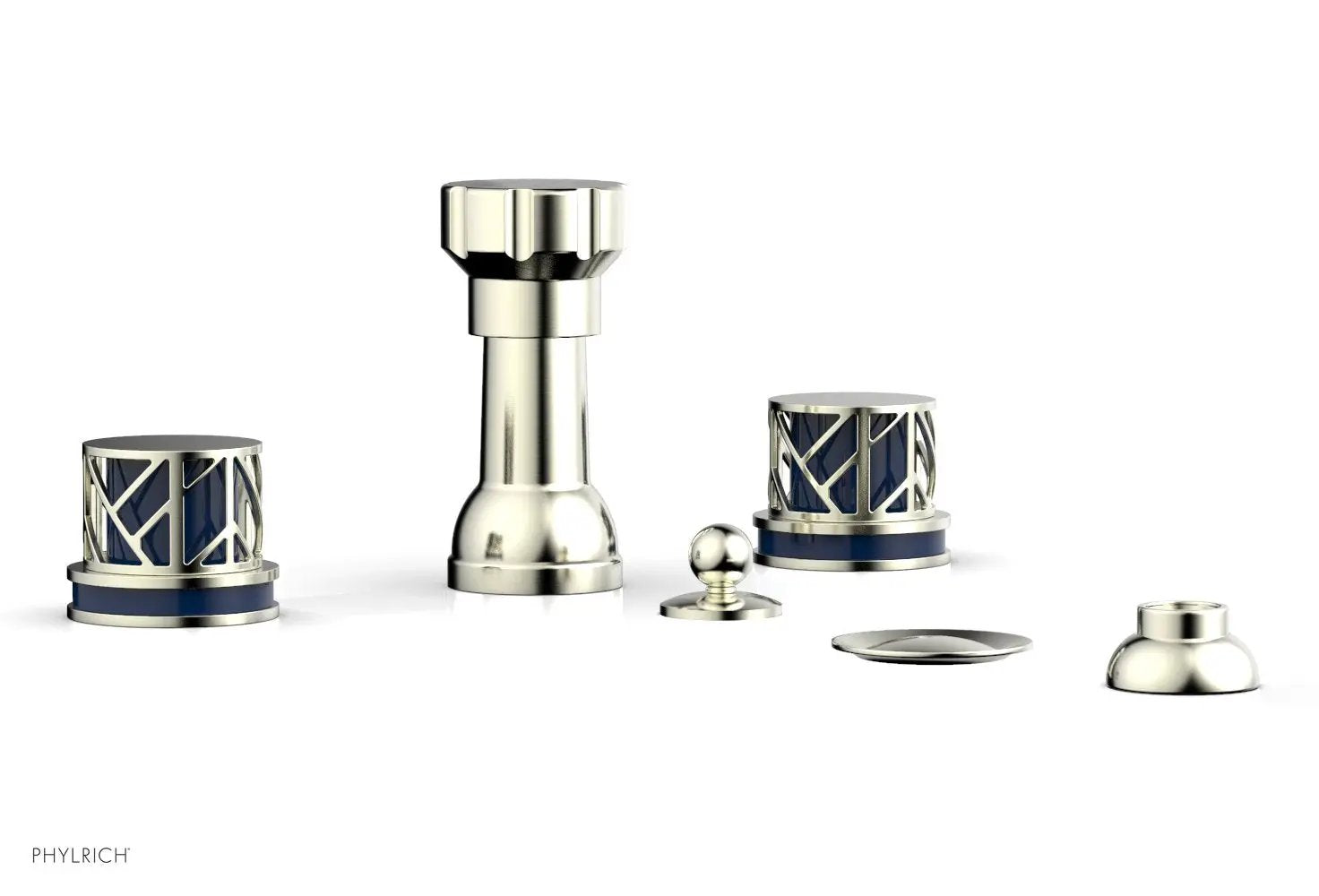 Phylrich JOLIE Four Hole Bidet Set - Round Handles with "Navy Blue Accents" by Phylrich
