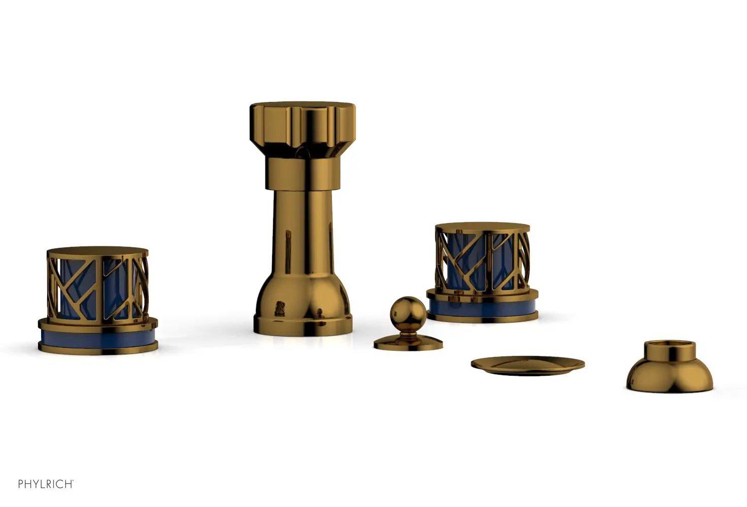 Phylrich JOLIE Four Hole Bidet Set - Round Handles with "Navy Blue Accents" by Phylrich