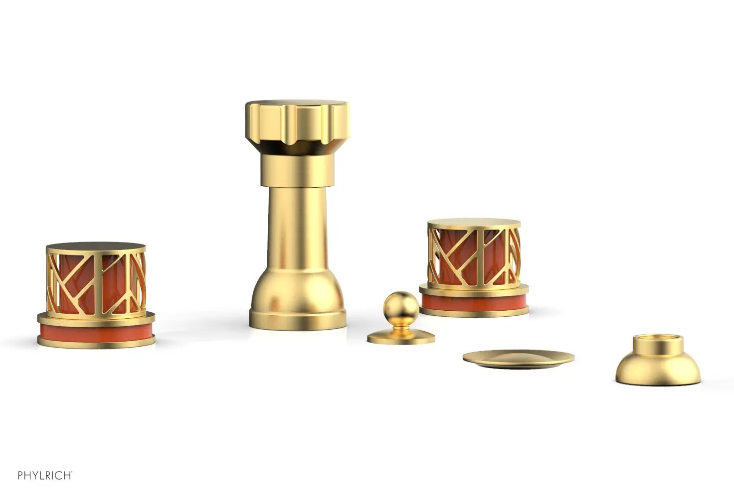 Phylrich JOLIE Four Hole Bidet Set - Round Handles with "Orange Accents" by Phylrich