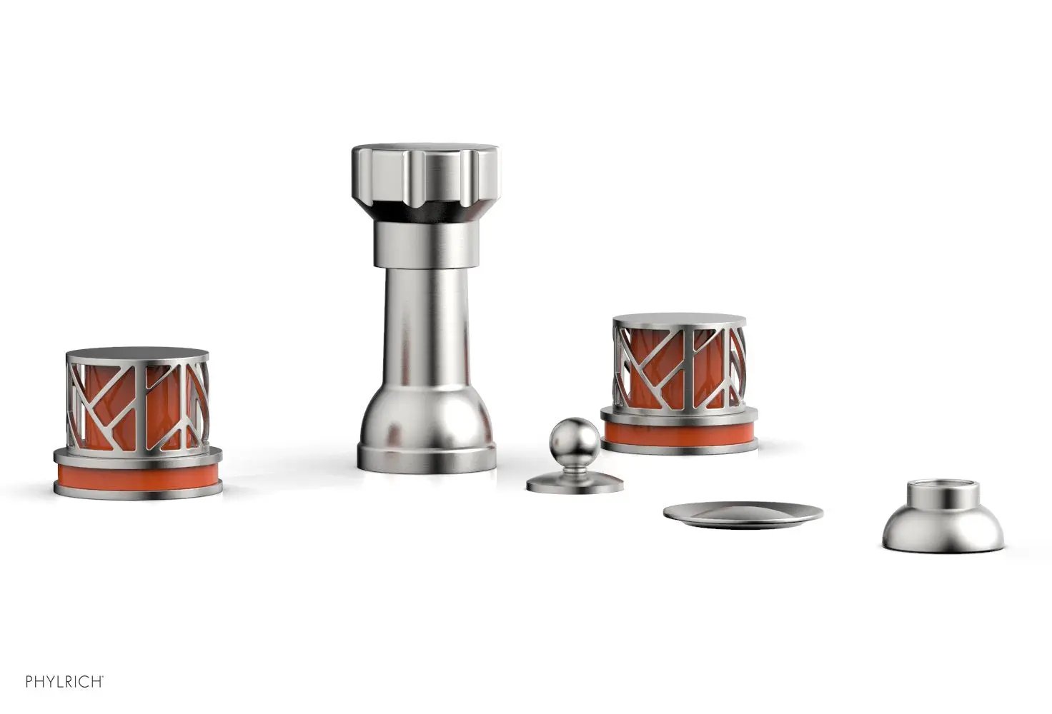 Phylrich JOLIE Four Hole Bidet Set - Round Handles with "Orange Accents" by Phylrich