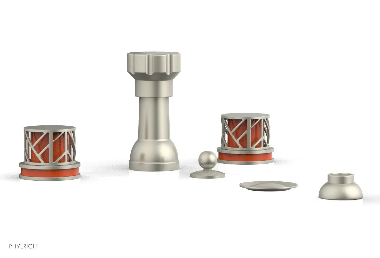 Phylrich JOLIE Four Hole Bidet Set - Round Handles with "Orange Accents" by Phylrich