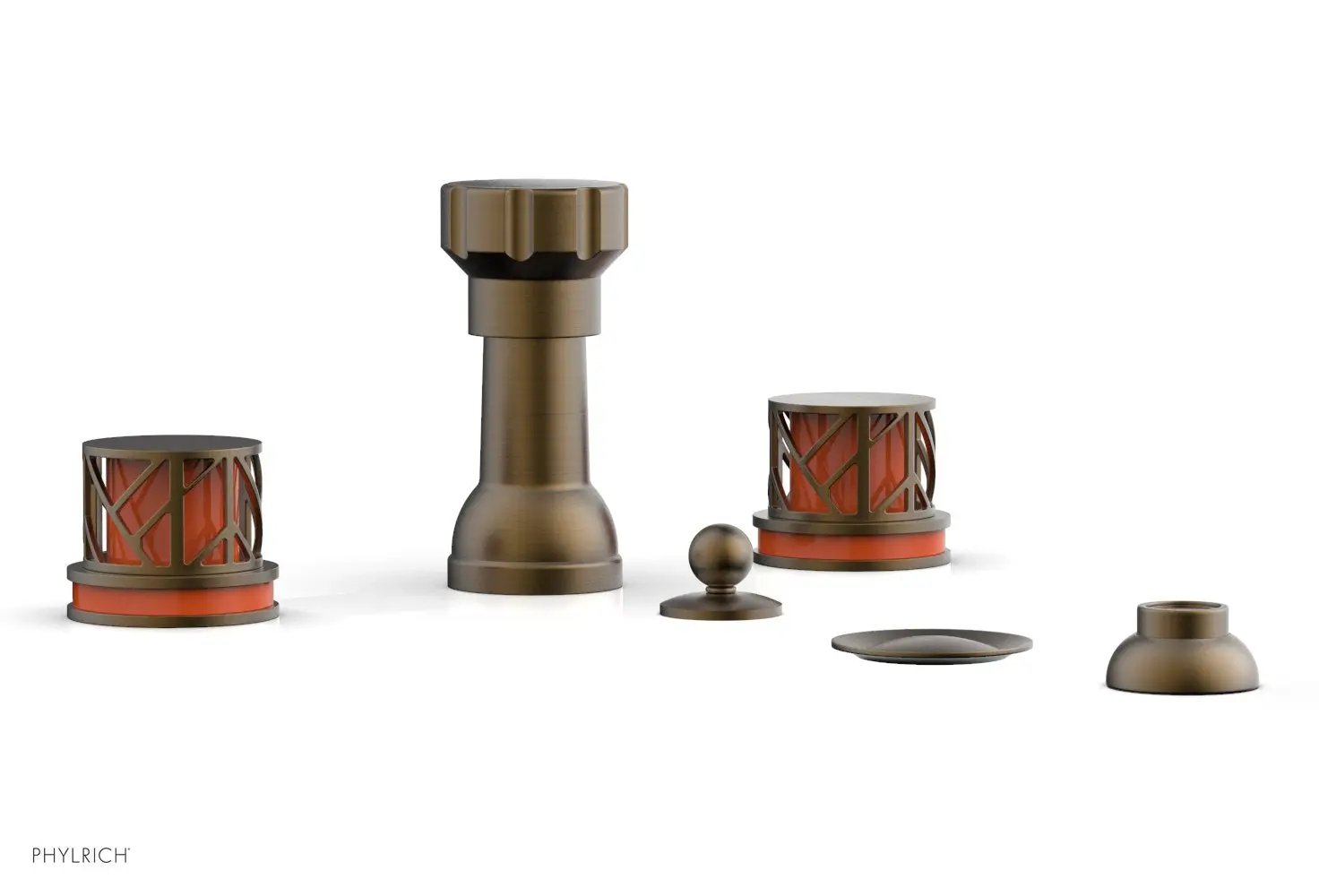 Phylrich JOLIE Four Hole Bidet Set - Round Handles with "Orange Accents" by Phylrich