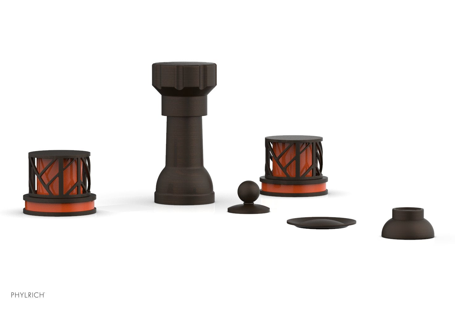 Phylrich JOLIE Four Hole Bidet Set - Round Handles with "Orange Accents"