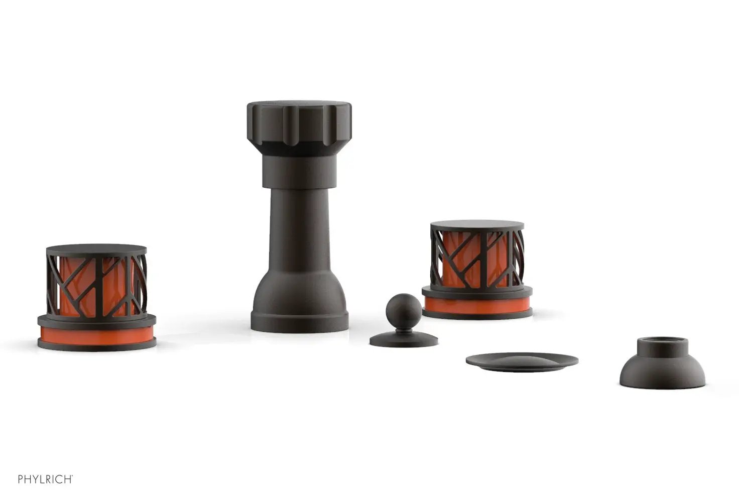 Phylrich JOLIE Four Hole Bidet Set - Round Handles with "Orange Accents" by Phylrich