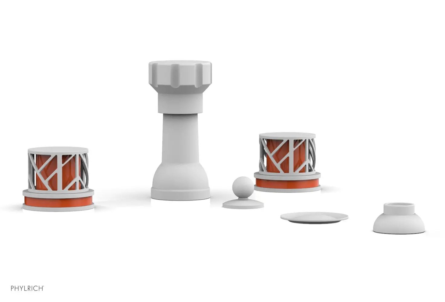 Phylrich JOLIE Four Hole Bidet Set - Round Handles with "Orange Accents" by Phylrich