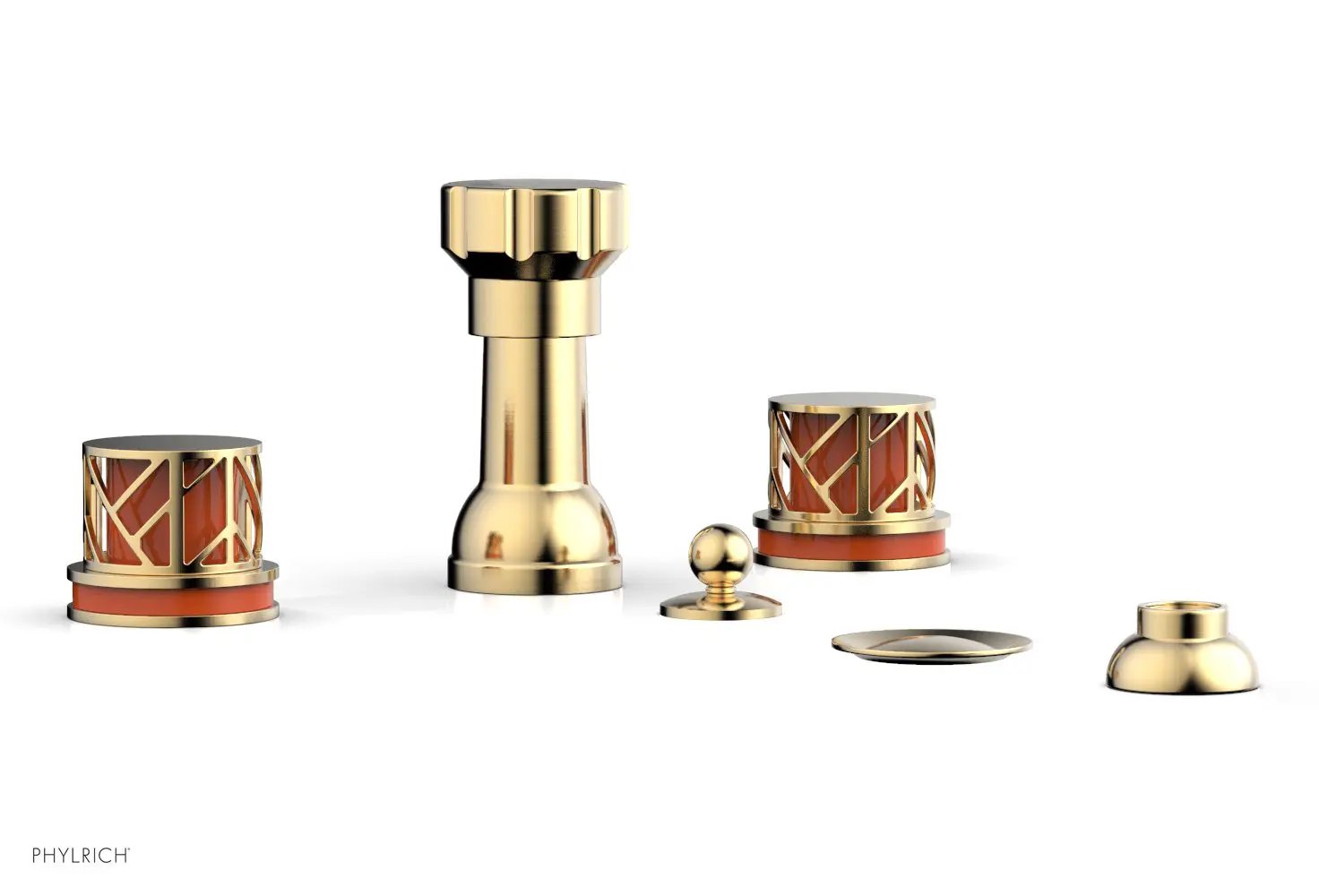 Phylrich JOLIE Four Hole Bidet Set - Round Handles with "Orange Accents" by Phylrich