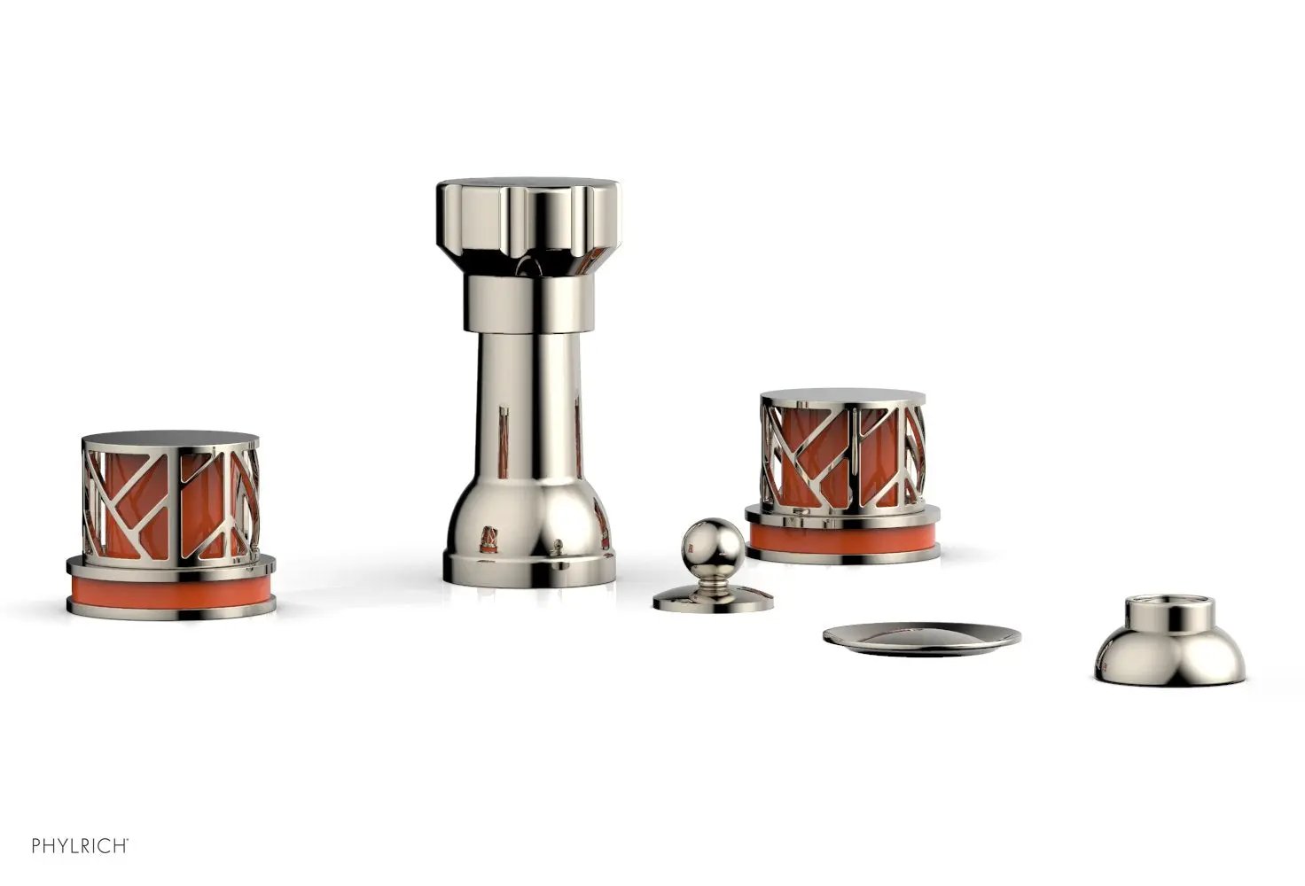 Phylrich JOLIE Four Hole Bidet Set - Round Handles with "Orange Accents" by Phylrich