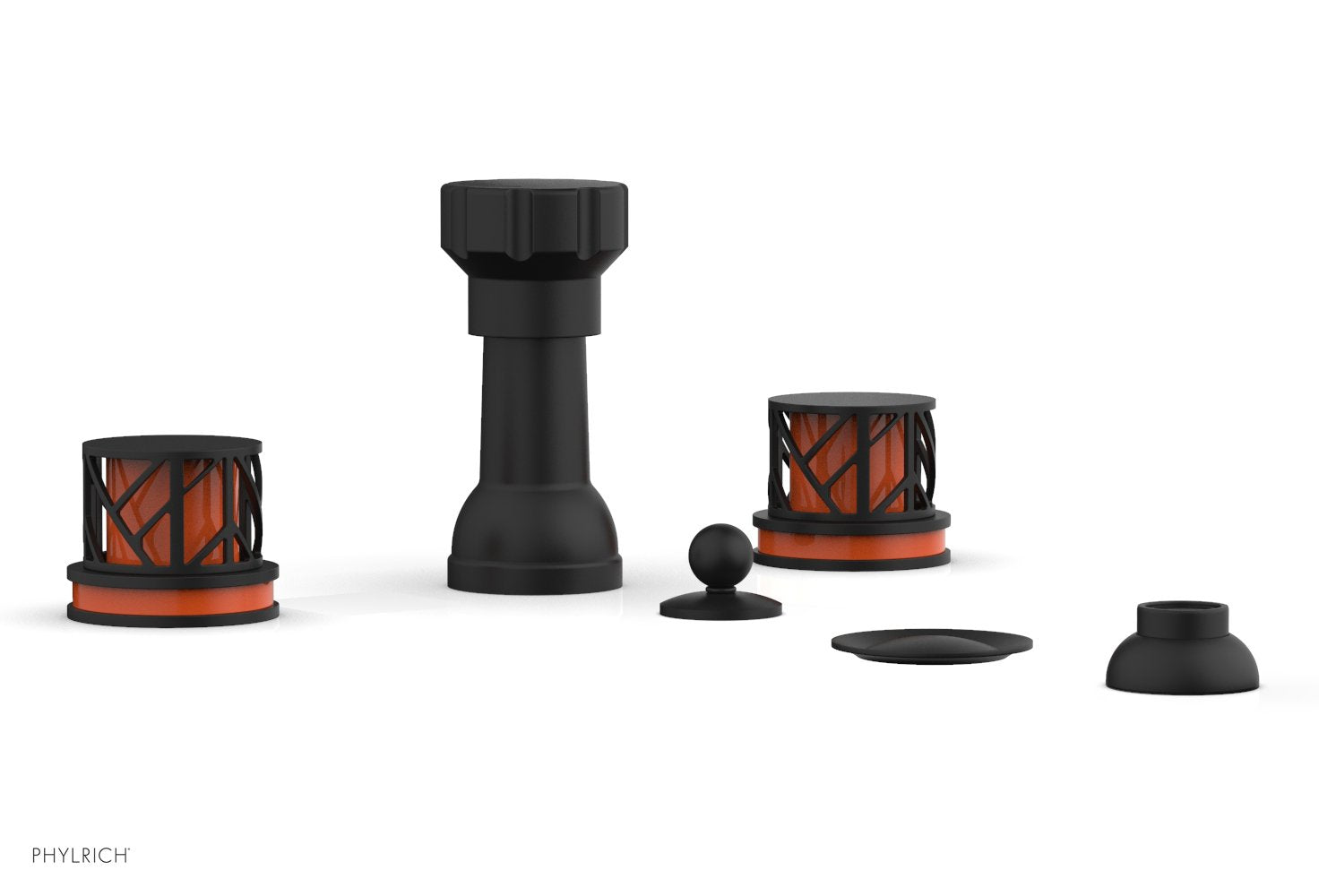 Phylrich JOLIE Four Hole Bidet Set - Round Handles with "Orange Accents"