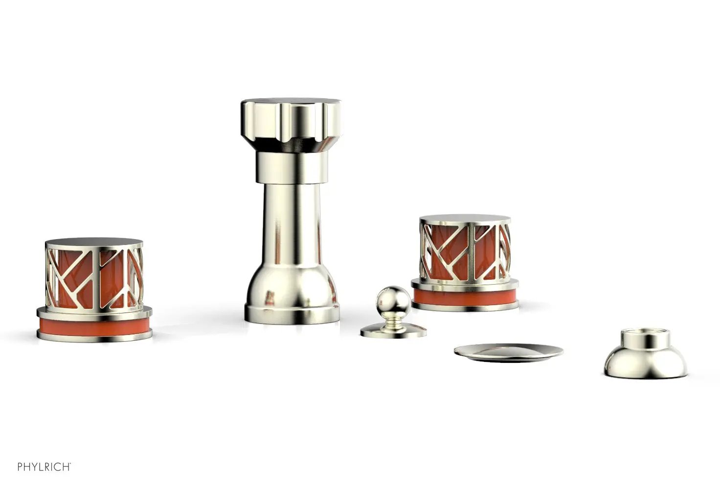 Phylrich JOLIE Four Hole Bidet Set - Round Handles with "Orange Accents" by Phylrich