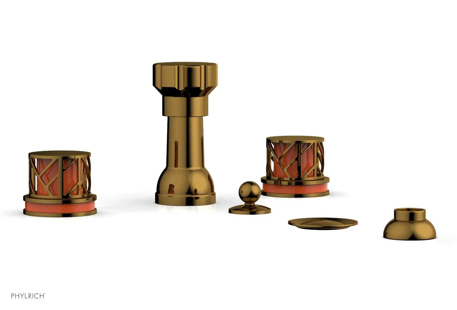 Phylrich JOLIE Four Hole Bidet Set - Round Handles with "Orange Accents" by Phylrich