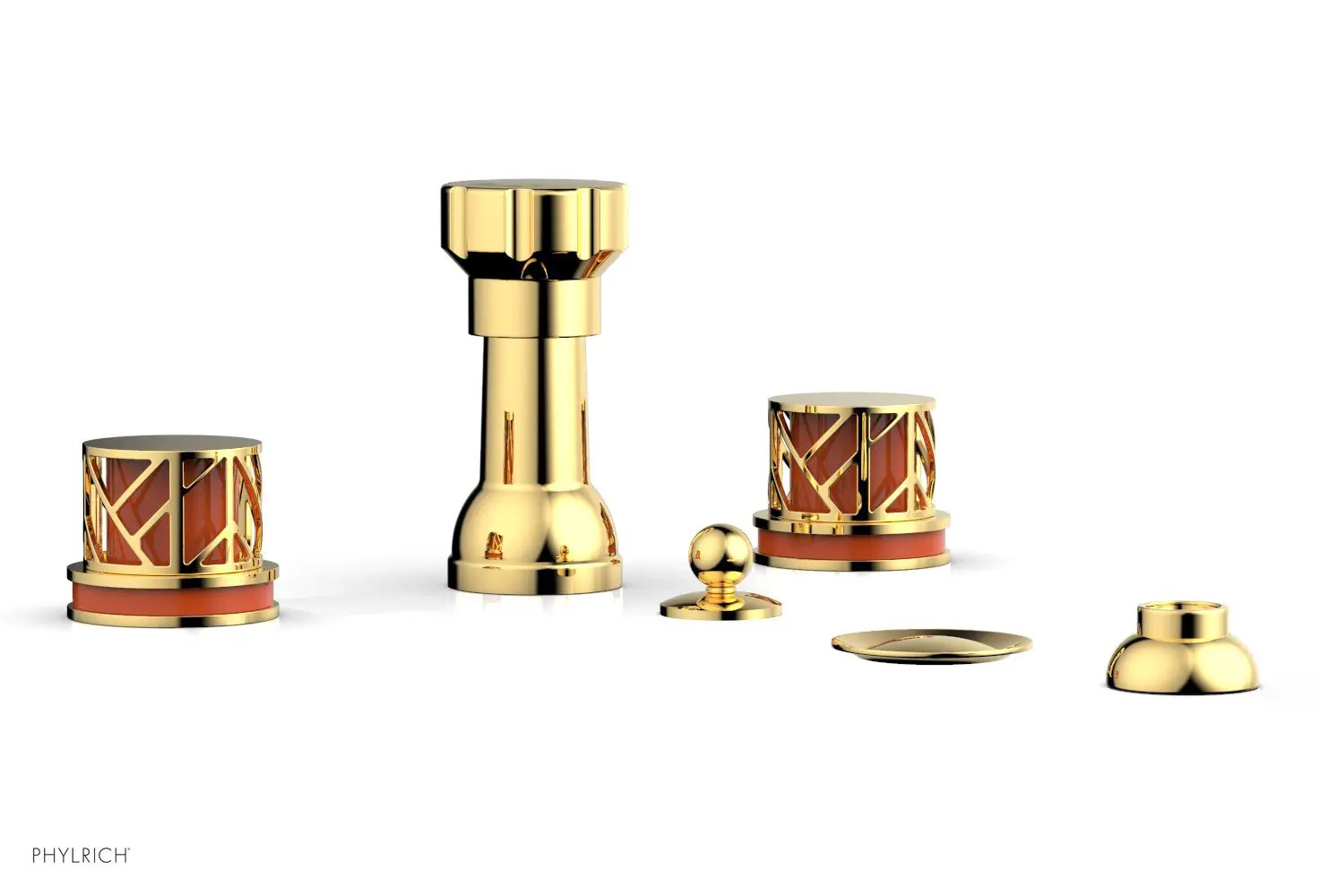 Phylrich JOLIE Four Hole Bidet Set - Round Handles with "Orange Accents" by Phylrich