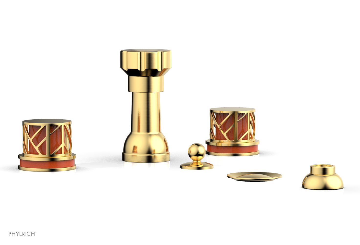 Phylrich JOLIE Four Hole Bidet Set - Round Handles with "Orange Accents"