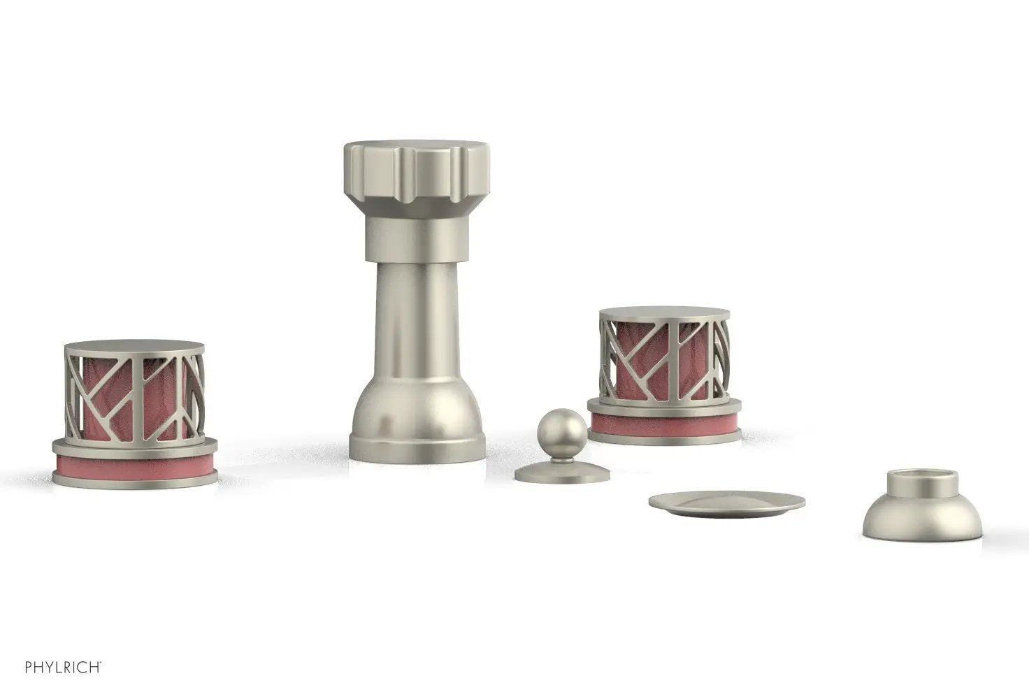 Phylrich JOLIE Four Hole Bidet Set - Round Handles with "Pink Accents" by Phylrich
