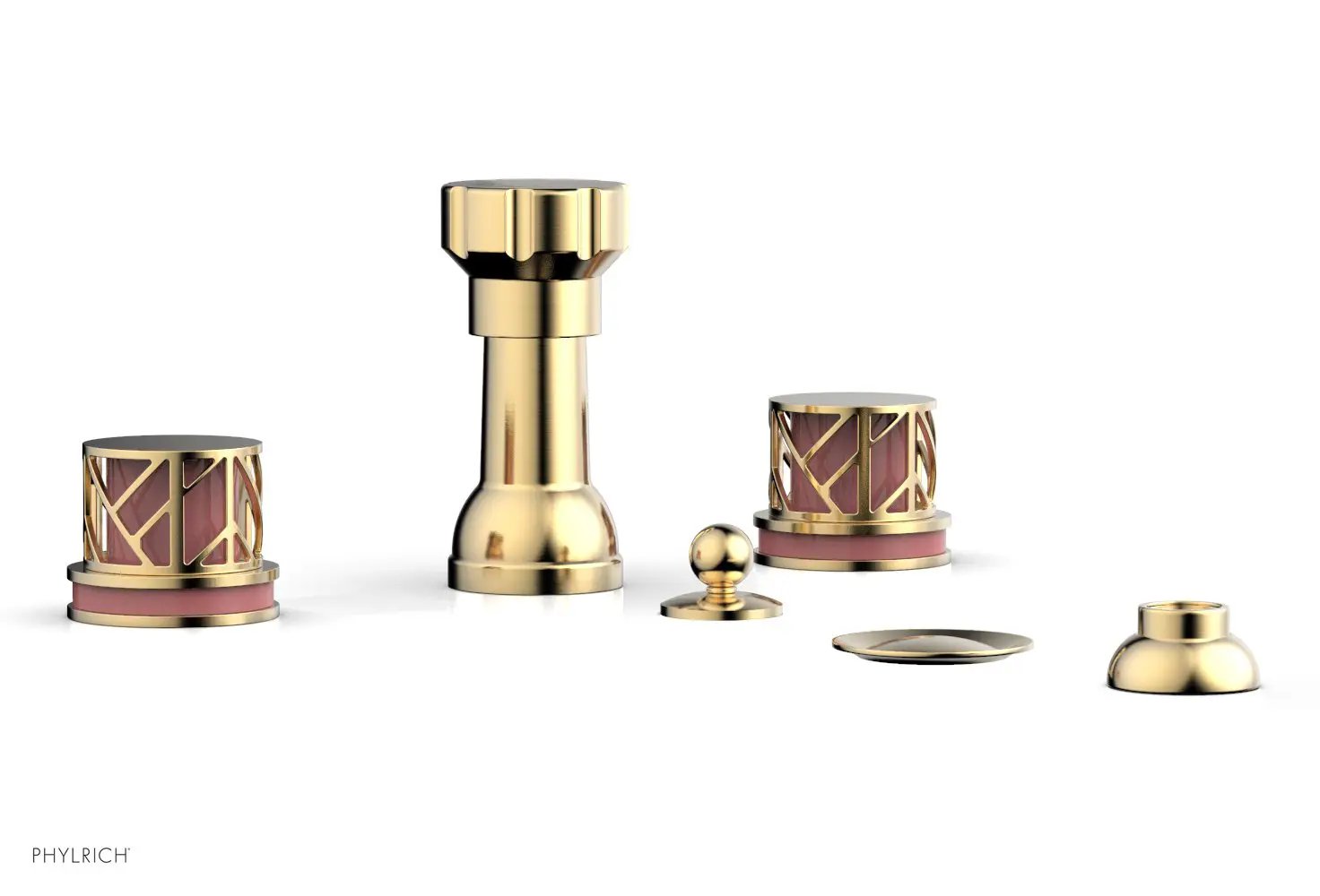 Phylrich JOLIE Four Hole Bidet Set - Round Handles with "Pink Accents" by Phylrich