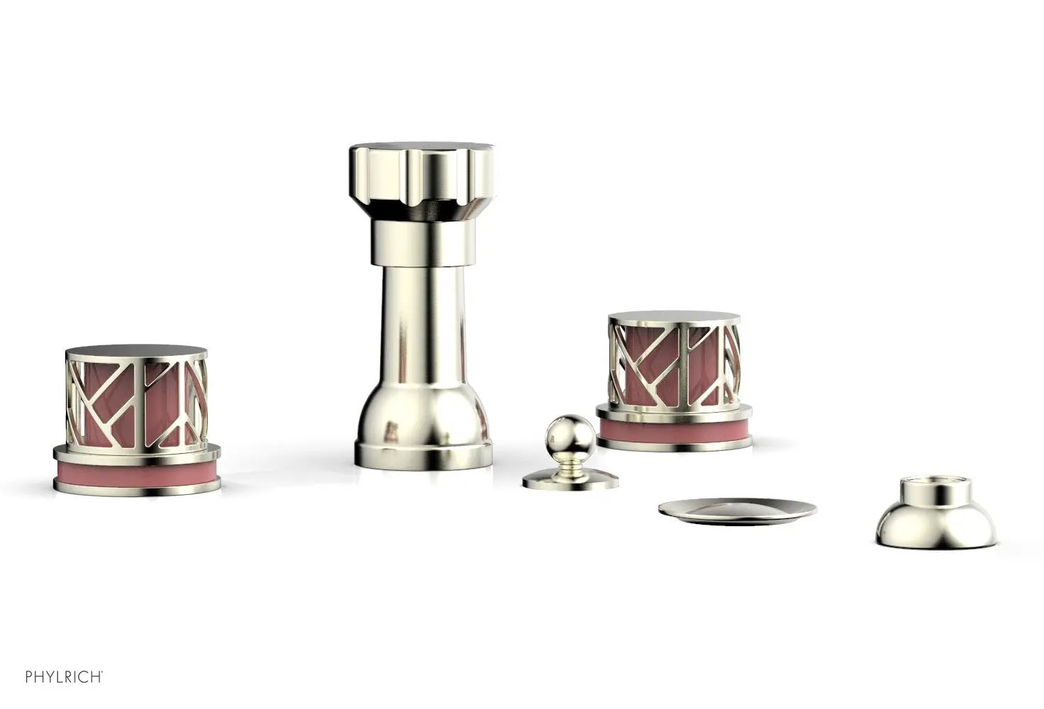 Phylrich JOLIE Four Hole Bidet Set - Round Handles with "Pink Accents" by Phylrich