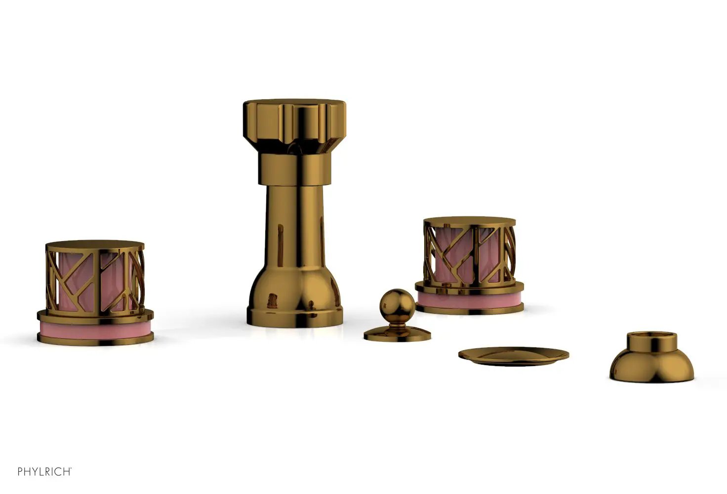 Phylrich JOLIE Four Hole Bidet Set - Round Handles with "Pink Accents" by Phylrich