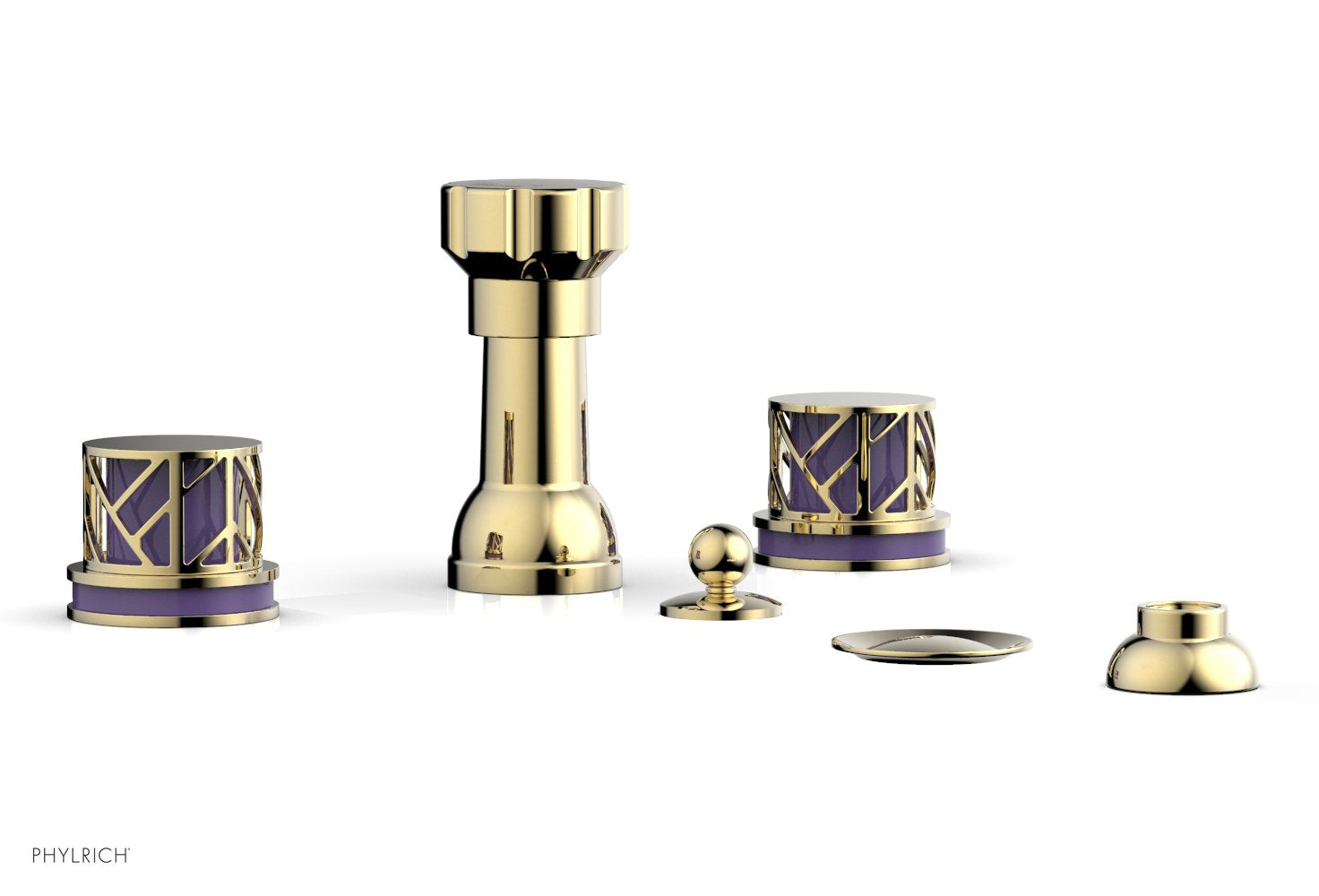 Phylrich JOLIE Four Hole Bidet Set - Round Handles with "Purple Accents"