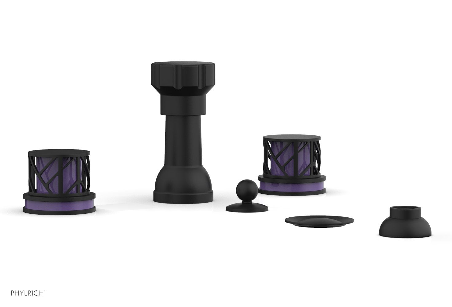 Phylrich JOLIE Four Hole Bidet Set - Round Handles with "Purple Accents"