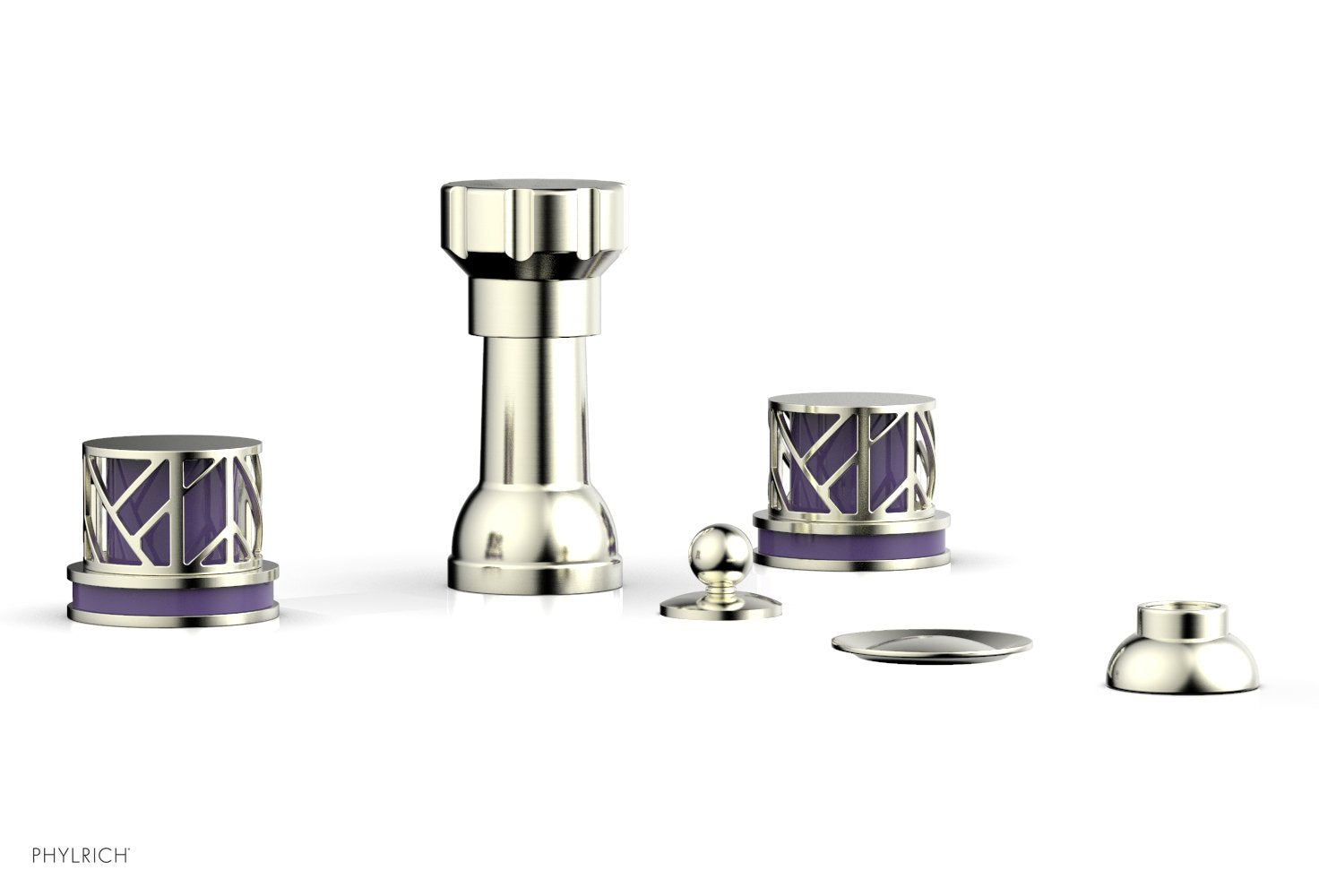 Phylrich JOLIE Four Hole Bidet Set - Round Handles with "Purple Accents"