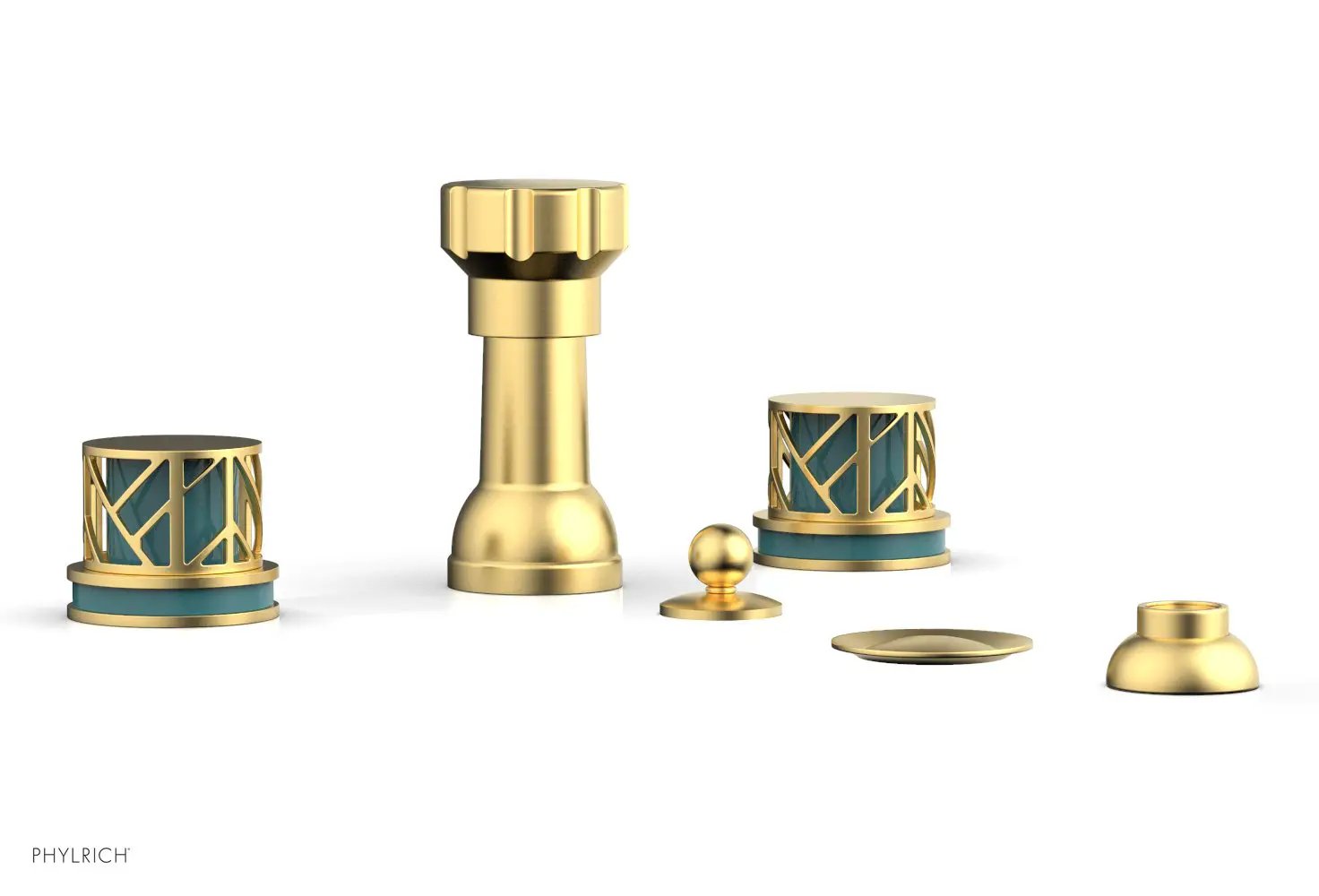Phylrich JOLIE Four Hole Bidet Set - Round Handles with "Turquoise Accents" by Phylrich
