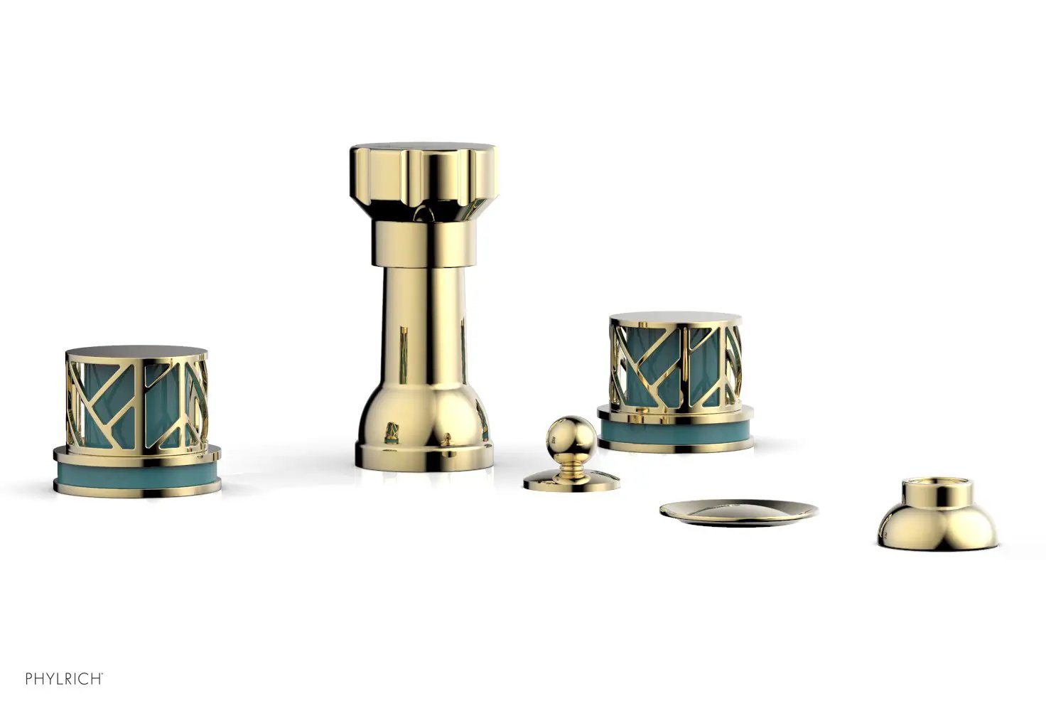 Phylrich JOLIE Four Hole Bidet Set - Round Handles with "Turquoise Accents" by Phylrich