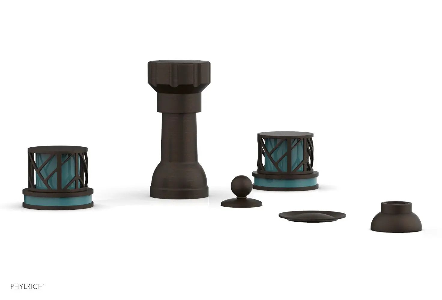 Phylrich JOLIE Four Hole Bidet Set - Round Handles with "Turquoise Accents" by Phylrich