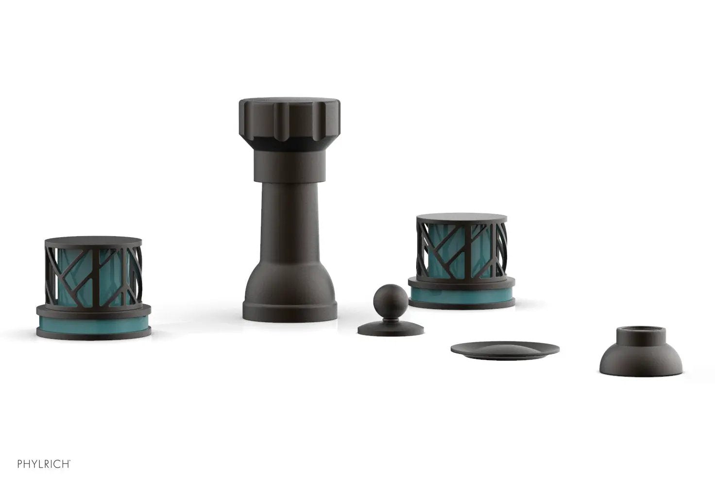 Phylrich JOLIE Four Hole Bidet Set - Round Handles with "Turquoise Accents" by Phylrich