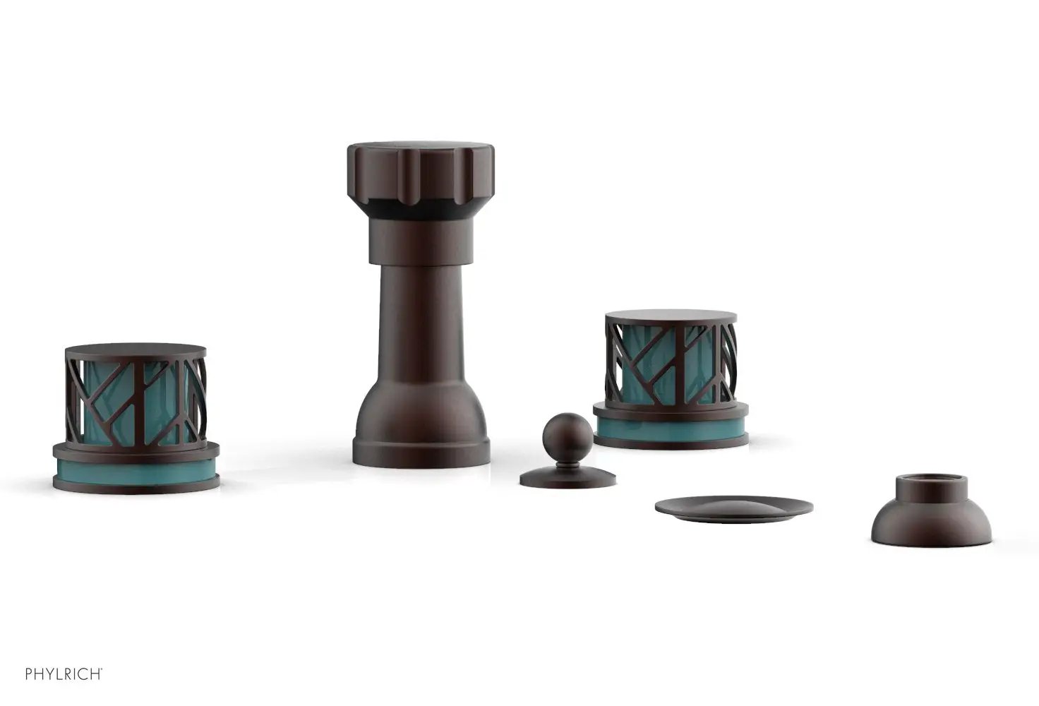 Phylrich JOLIE Four Hole Bidet Set - Round Handles with "Turquoise Accents" by Phylrich