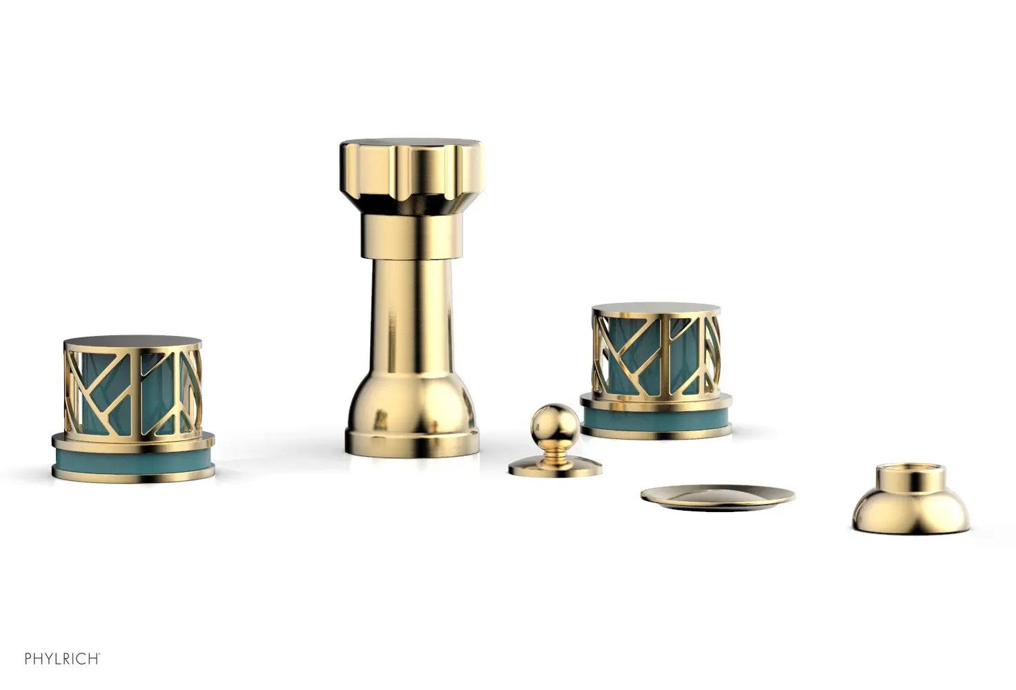 Phylrich JOLIE Four Hole Bidet Set - Round Handles with "Turquoise Accents" by Phylrich