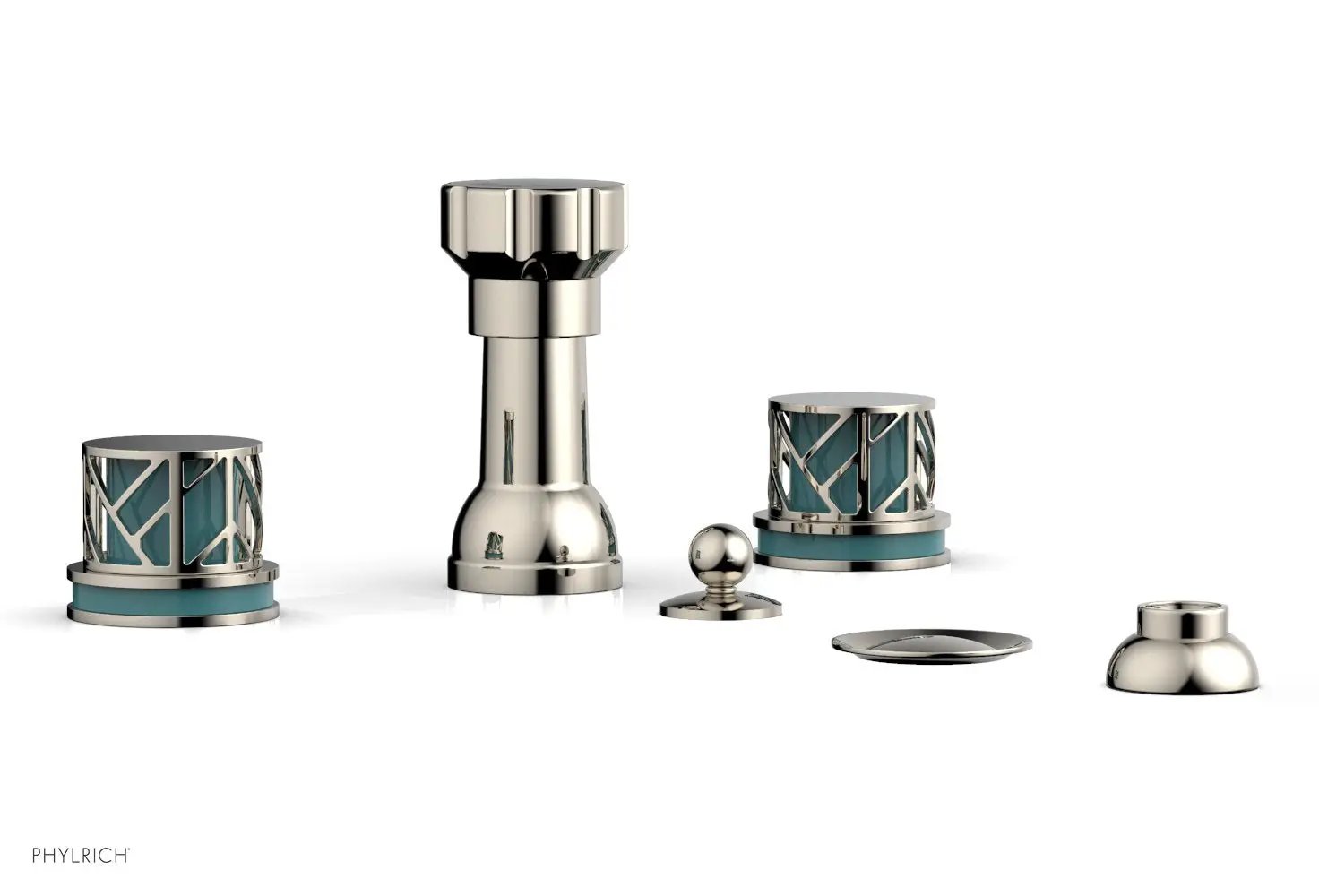 Phylrich JOLIE Four Hole Bidet Set - Round Handles with "Turquoise Accents" by Phylrich