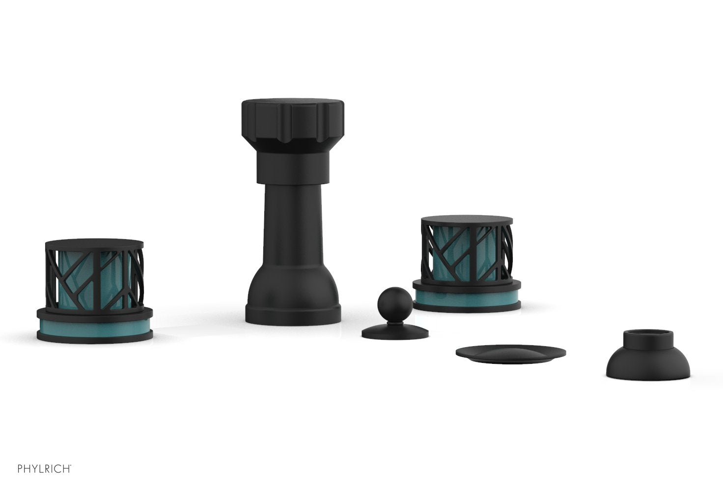 Phylrich JOLIE Four Hole Bidet Set - Round Handles with "Turquoise Accents"