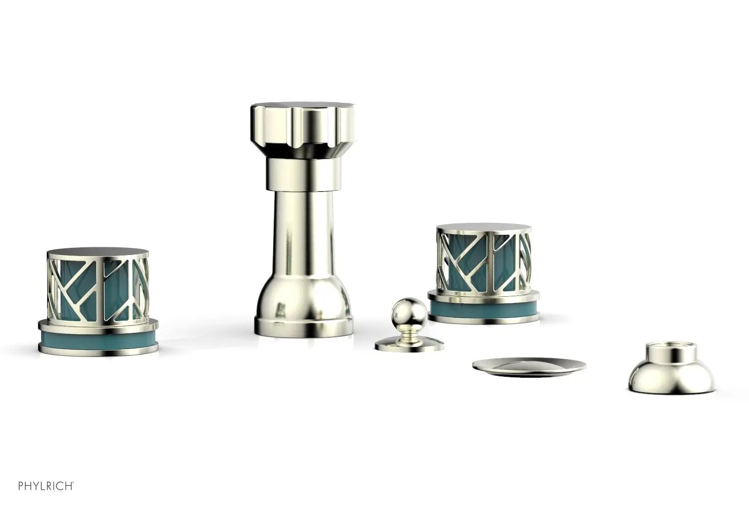 Phylrich JOLIE Four Hole Bidet Set - Round Handles with "Turquoise Accents" by Phylrich