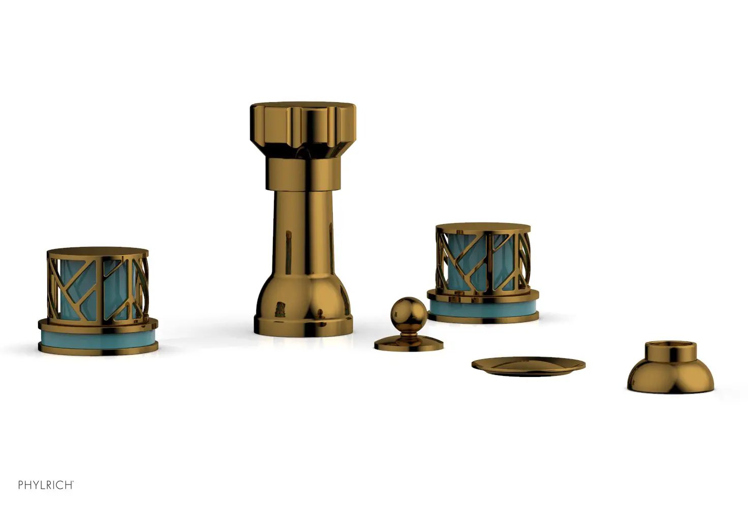 Phylrich JOLIE Four Hole Bidet Set - Round Handles with "Turquoise Accents" by Phylrich