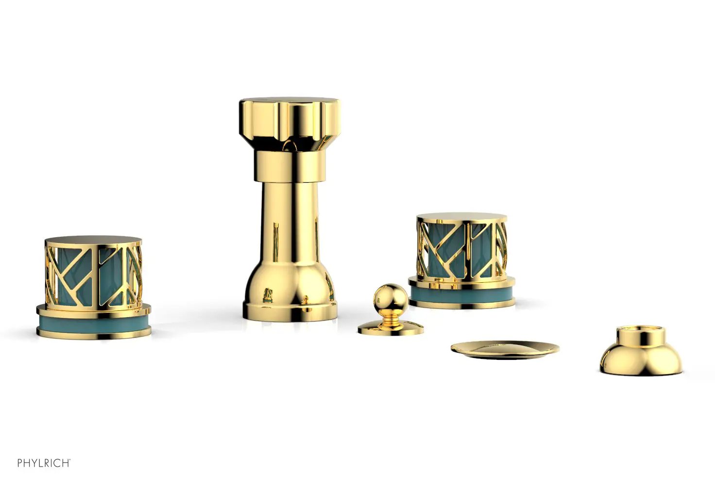 Phylrich JOLIE Four Hole Bidet Set - Round Handles with "Turquoise Accents" by Phylrich