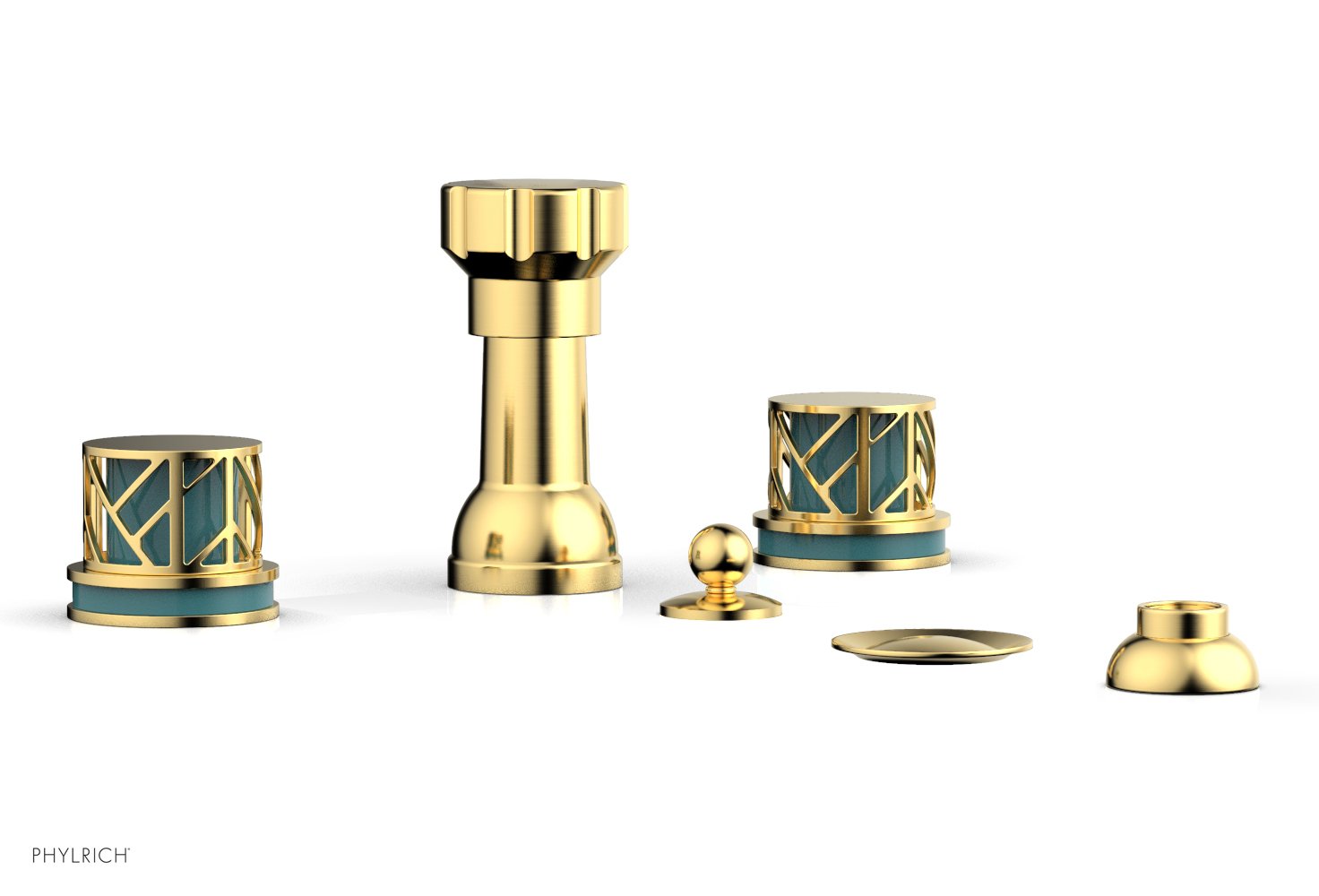 Phylrich JOLIE Four Hole Bidet Set - Round Handles with "Turquoise Accents"