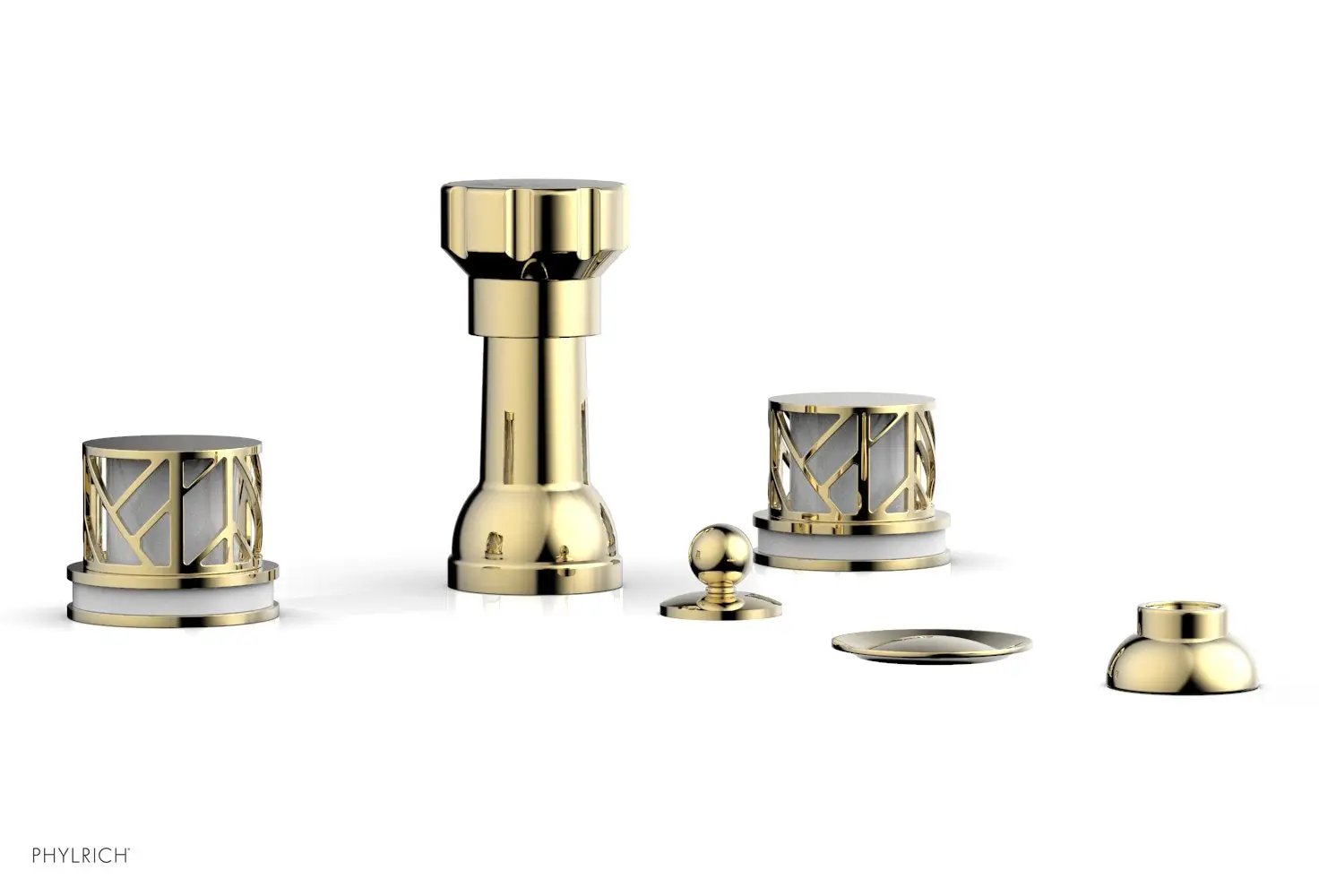 Phylrich JOLIE Four Hole Bidet Set - Round Handles with "White Accents" by Phylrich