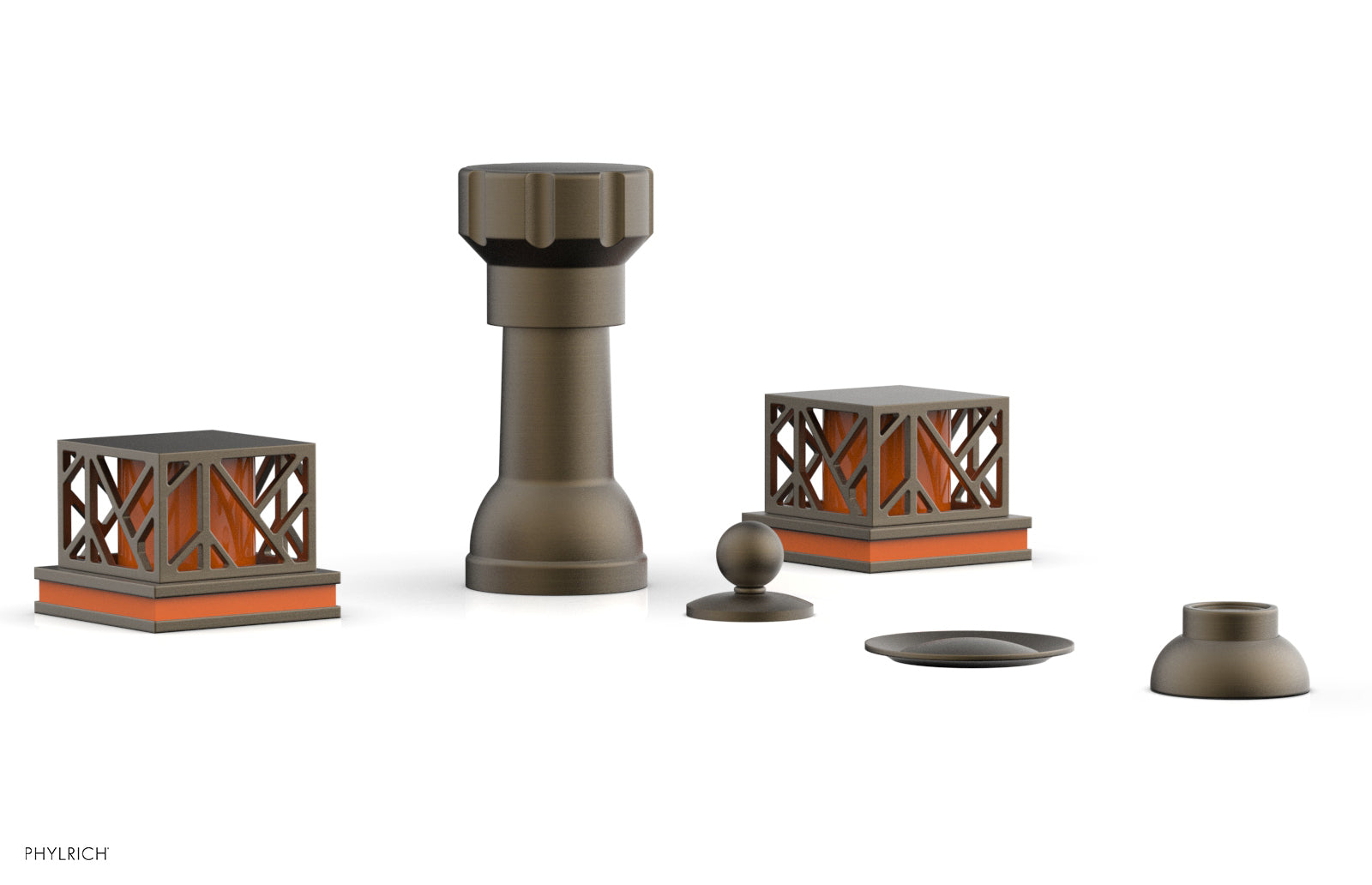 Phylrich JOLIE Four Hole Bidet Set - Square Handles with "Orange Accents"