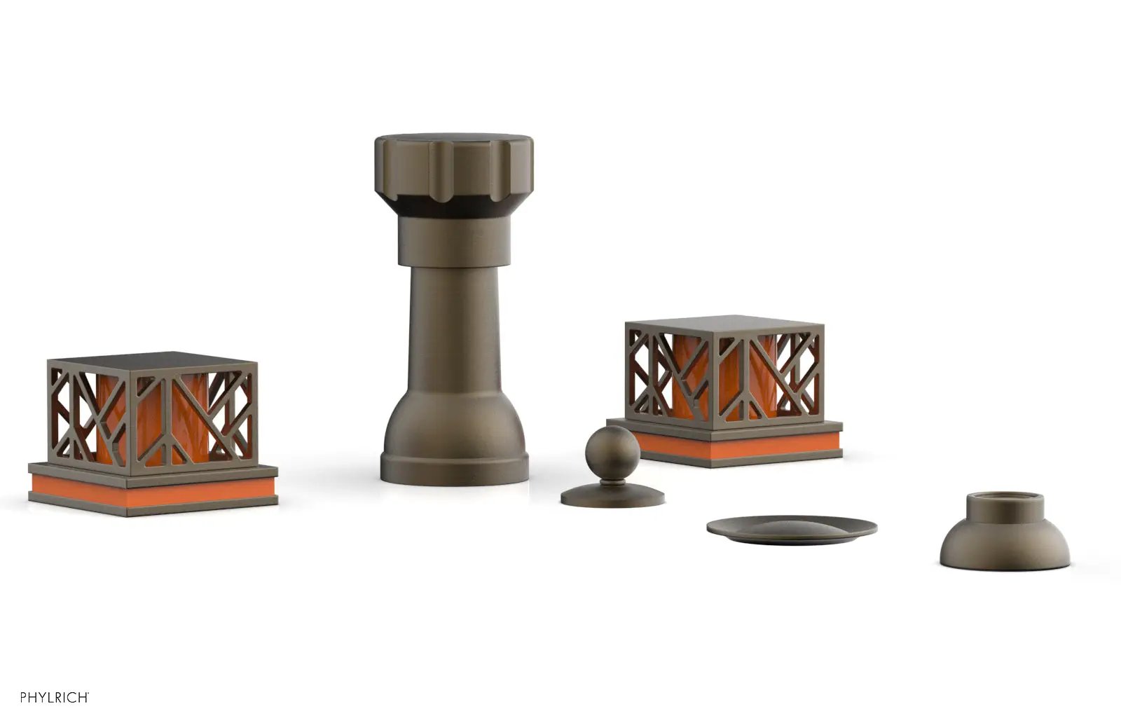 Phylrich JOLIE Four Hole Bidet Set - Square Handles with "Orange Accents" by Phylrich