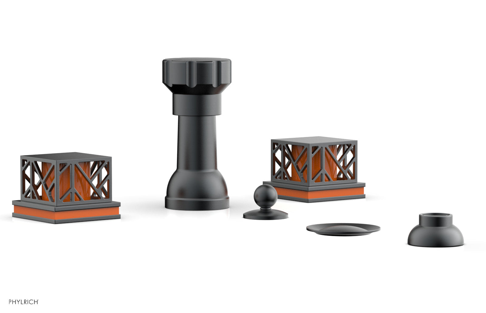 Phylrich JOLIE Four Hole Bidet Set - Square Handles with "Orange Accents"