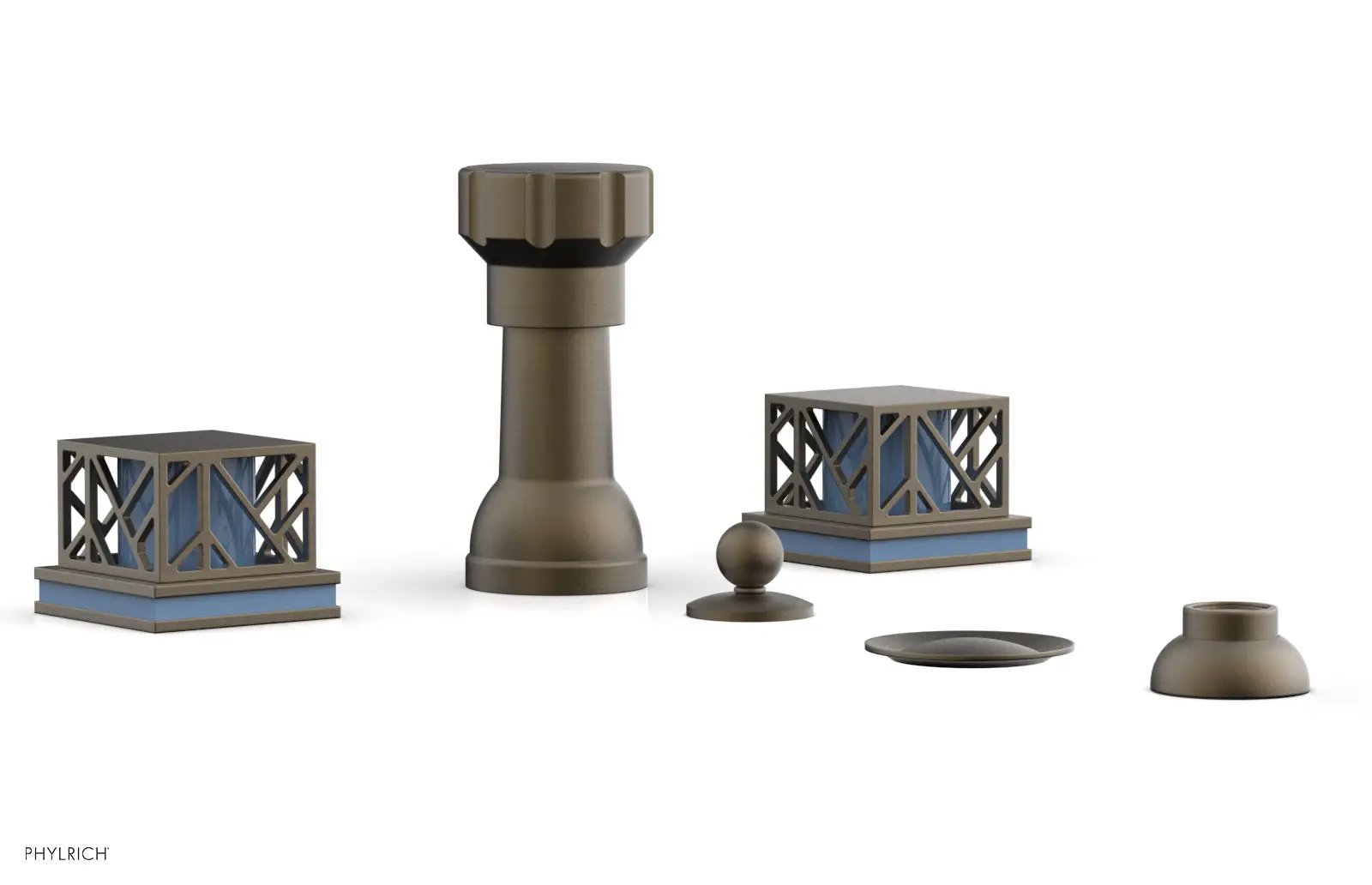 Phylrich JOLIE Four Hole Bidet Set - Square Handles with "Light Blue Accents" by Phylrich