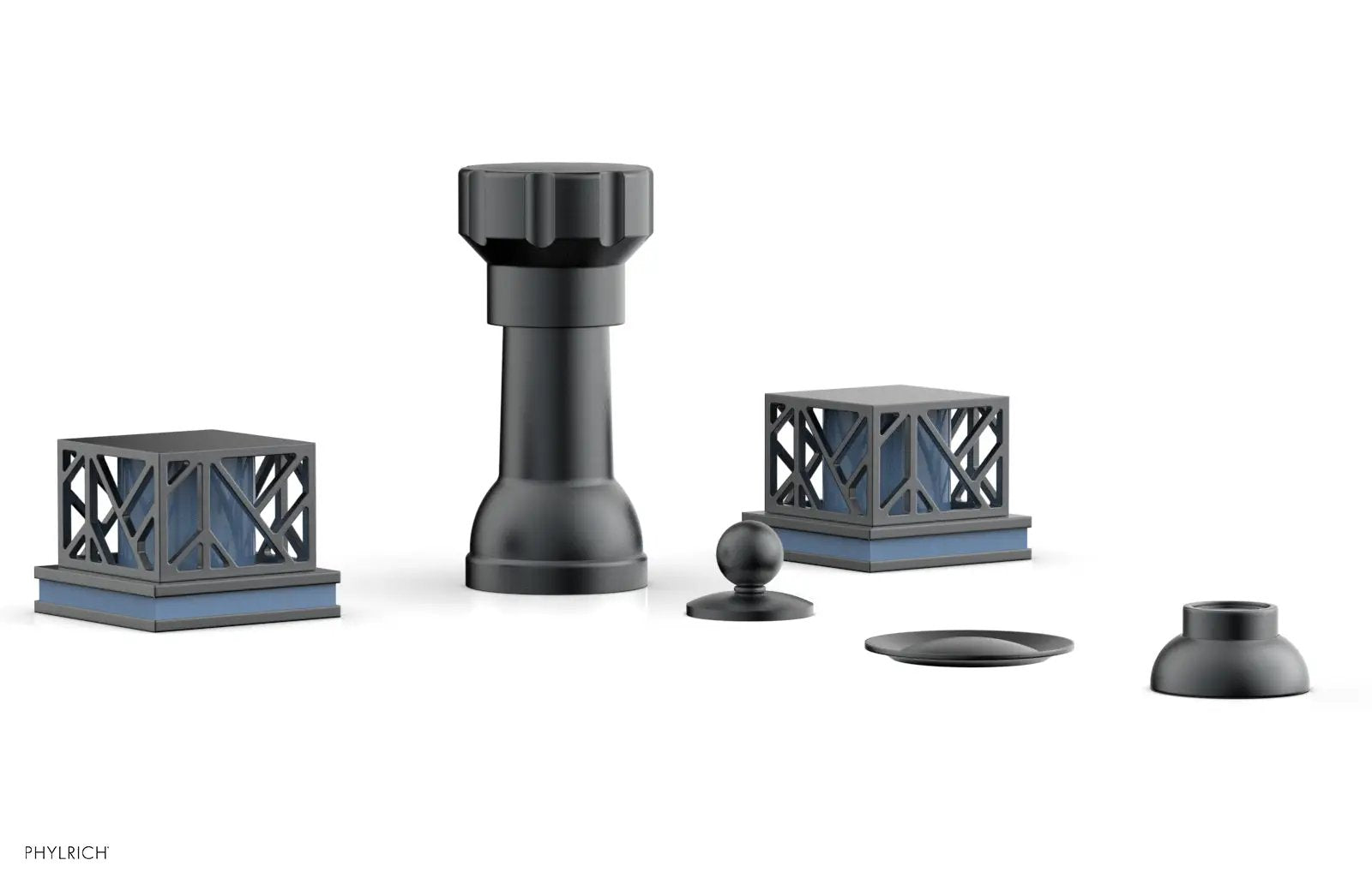 Phylrich JOLIE Four Hole Bidet Set - Square Handles with "Light Blue Accents" by Phylrich