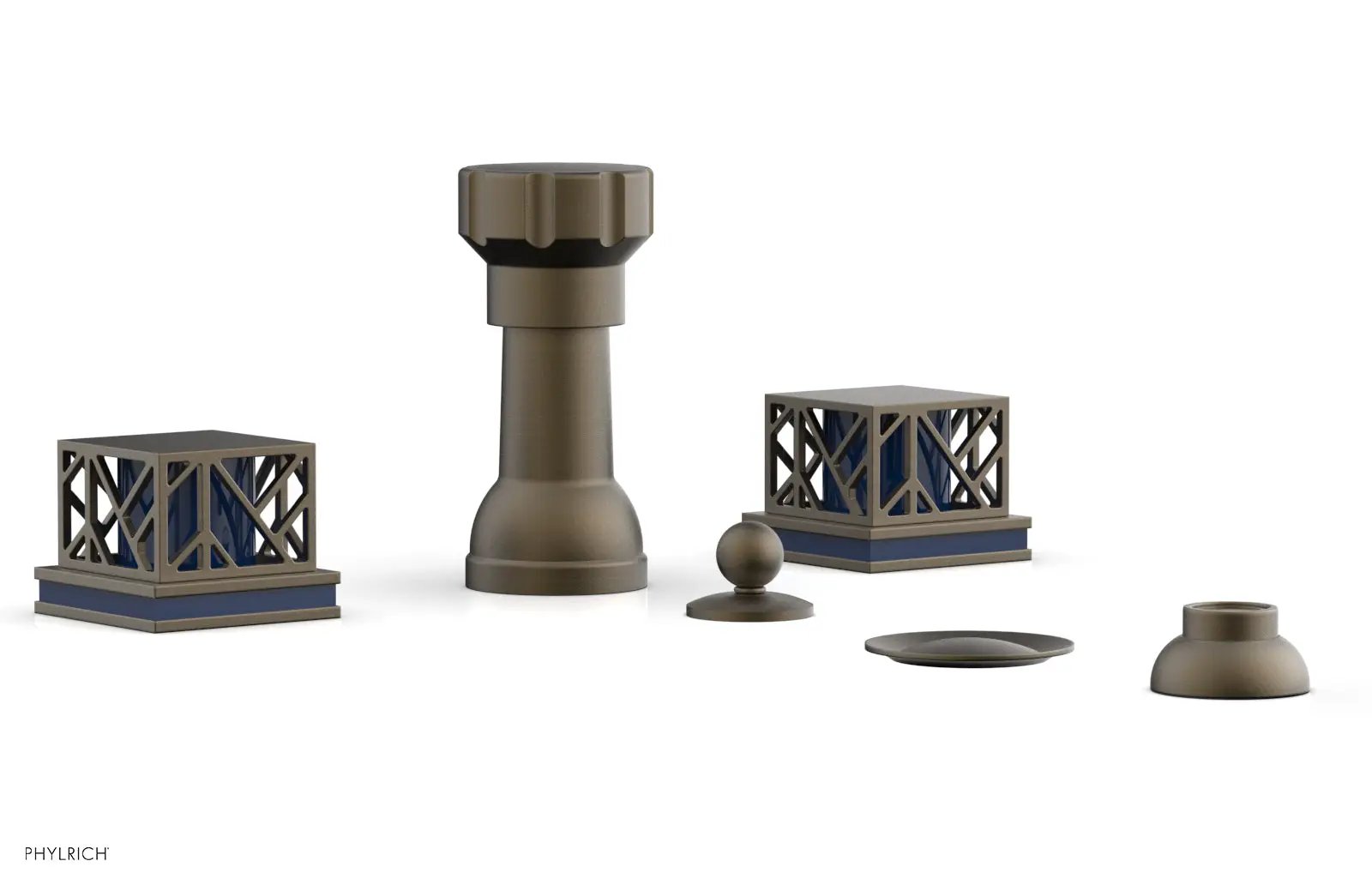 Phylrich JOLIE Four Hole Bidet Set - Square Handles with "Navy Blue Accents" by Phylrich